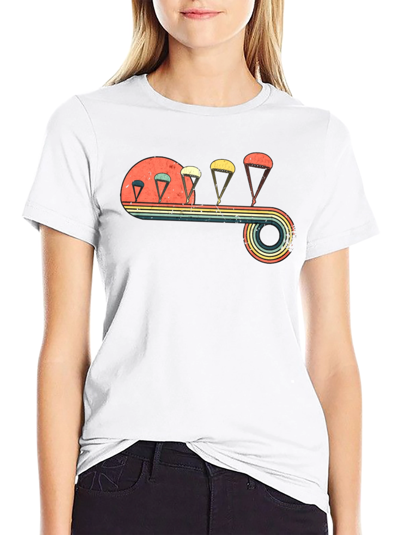 Black Vintage Parachute T-Shirt - Retro Skydiving Design view 9