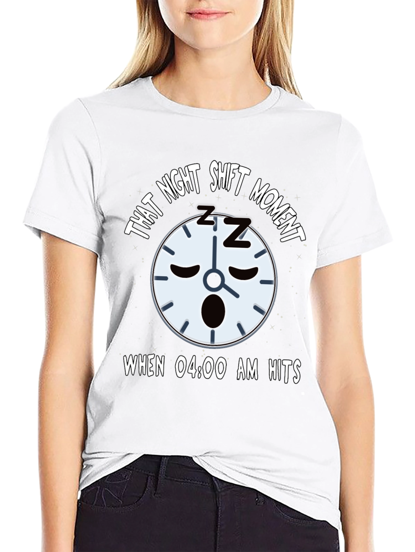 Black Night Shift Sleepy Clock T-Shirt view 9