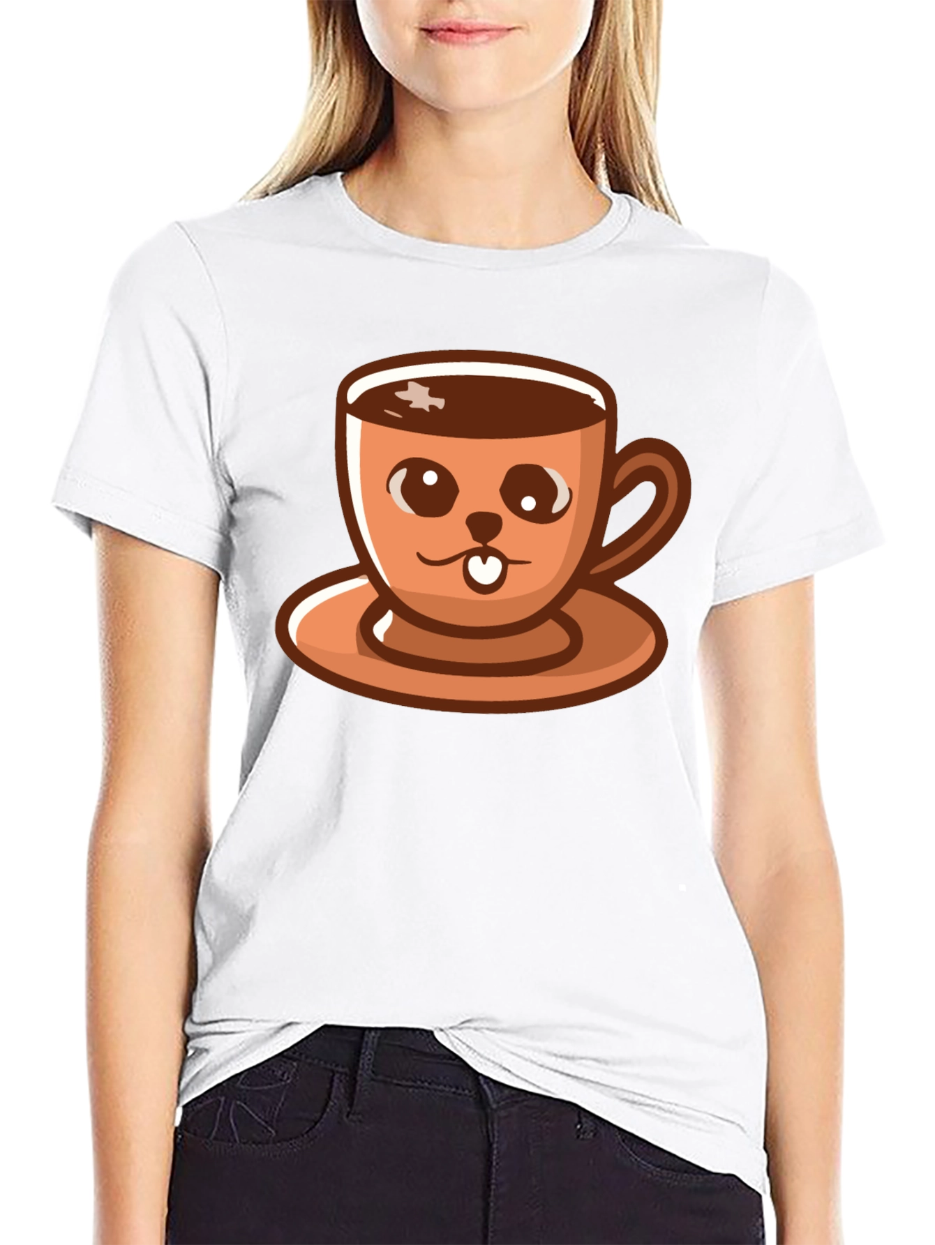 Black Cute Coffee Cup Cartoon T-Shirt view 9