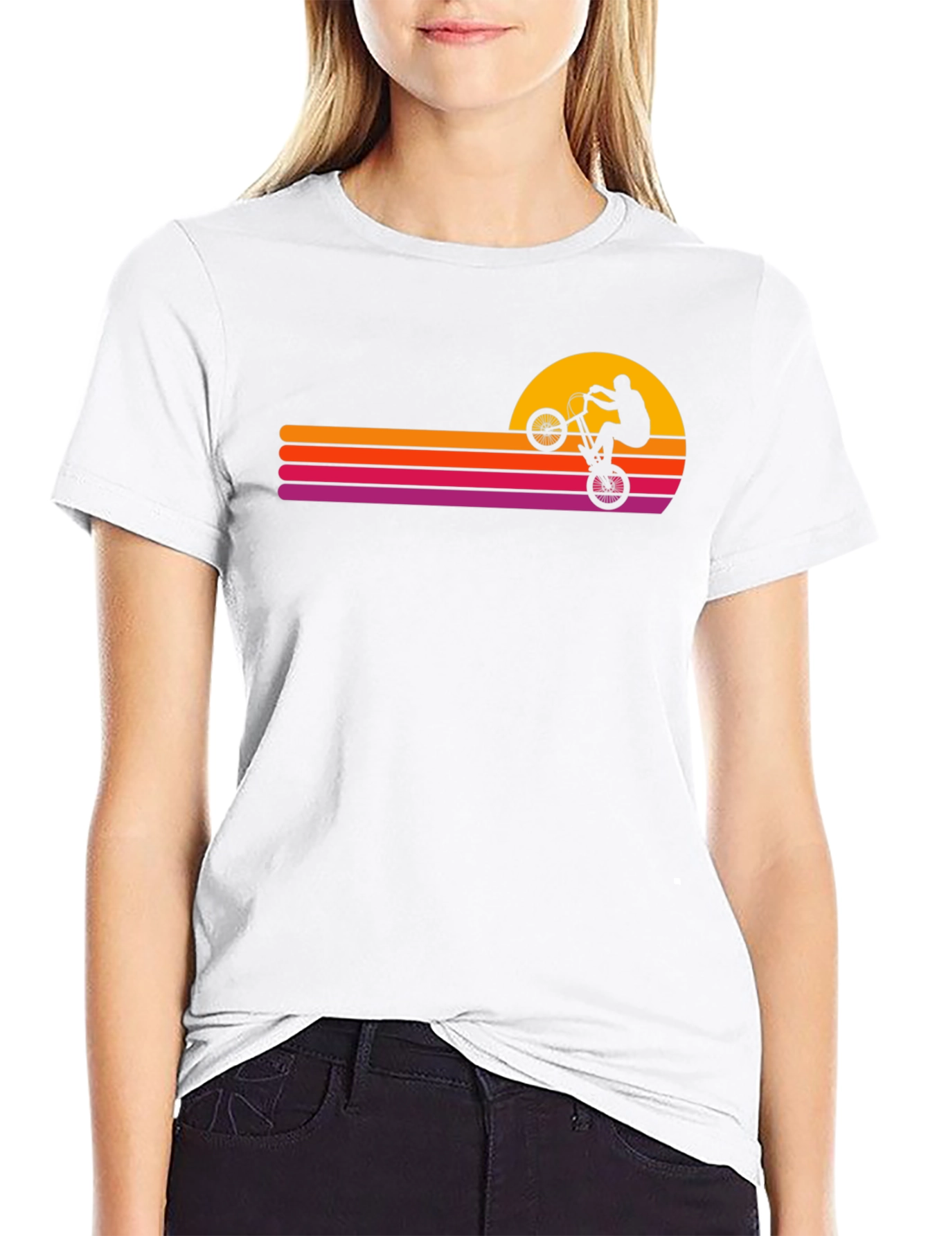 Black Retro Sunset BMX Rider Graphic Tee view 9