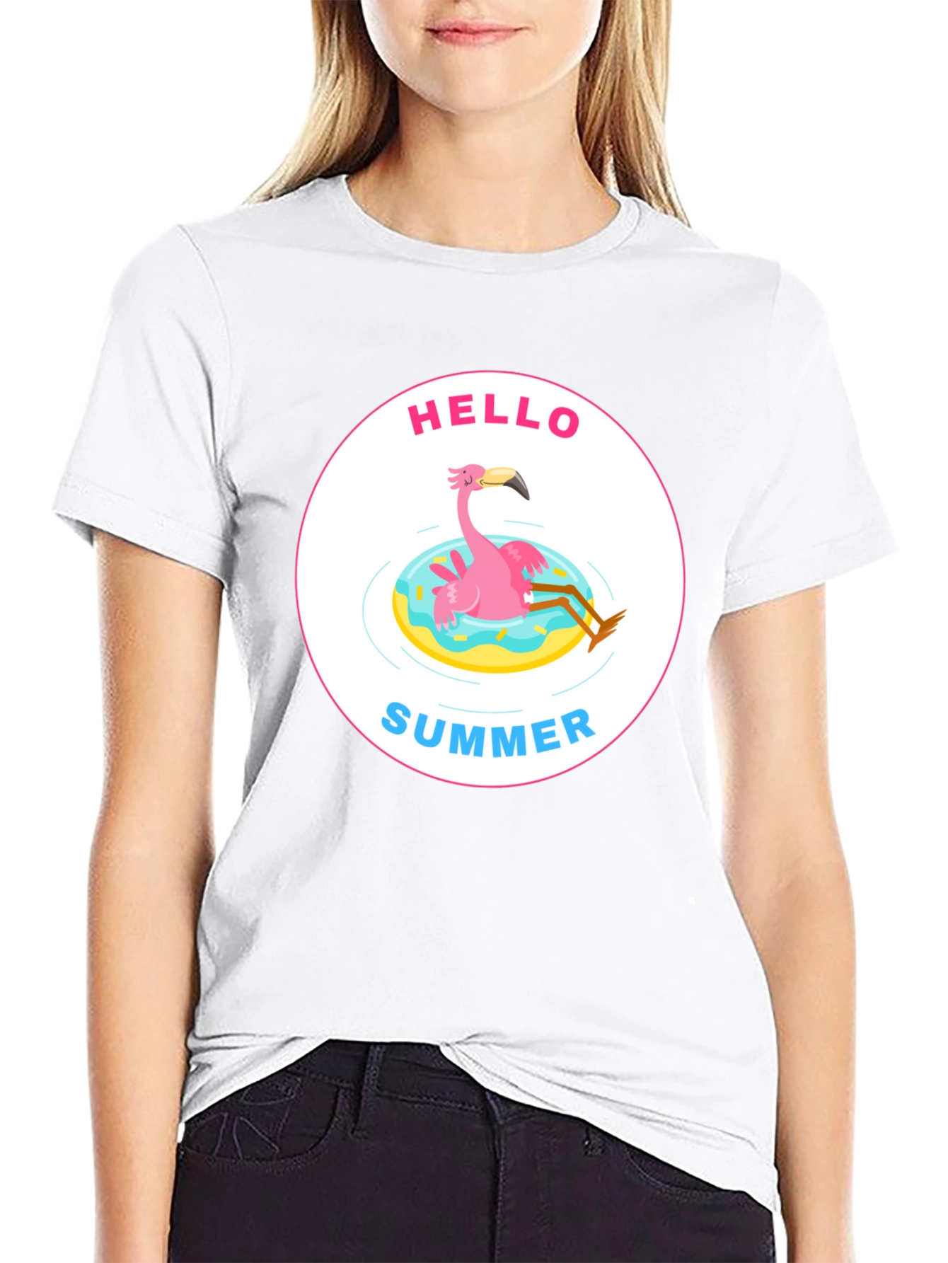 Black Hello Summer Flamingo Graphic Tee view 9