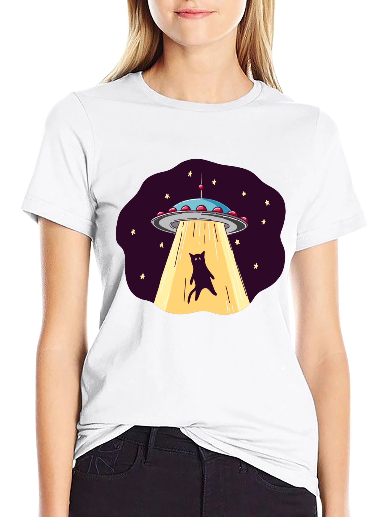 Black Alien Cat Abduction Graphic Tee view 9