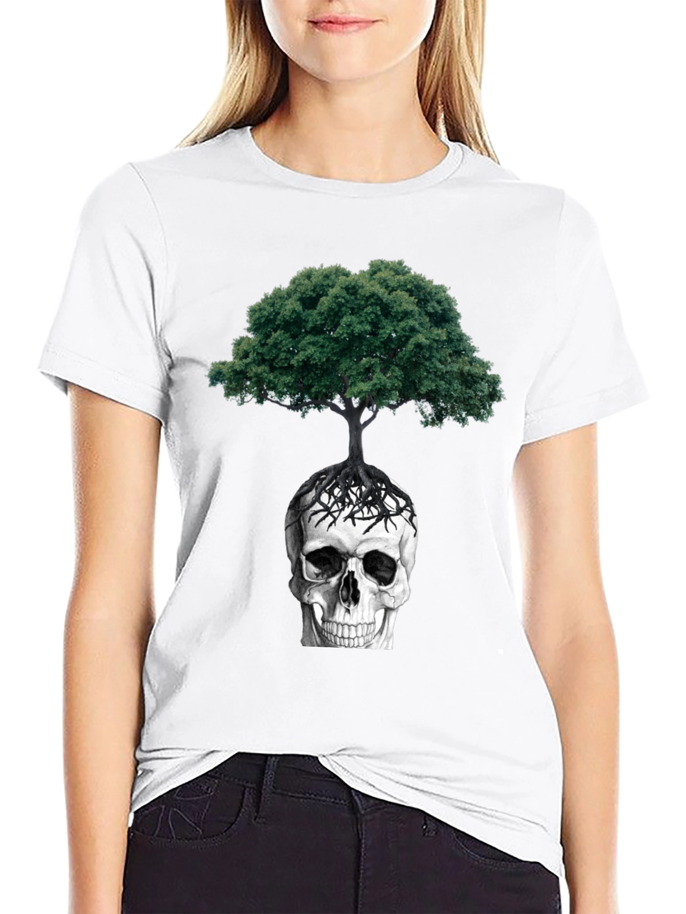 Black Skull & Tree Graphic Tee - Dark Humor Style view 9