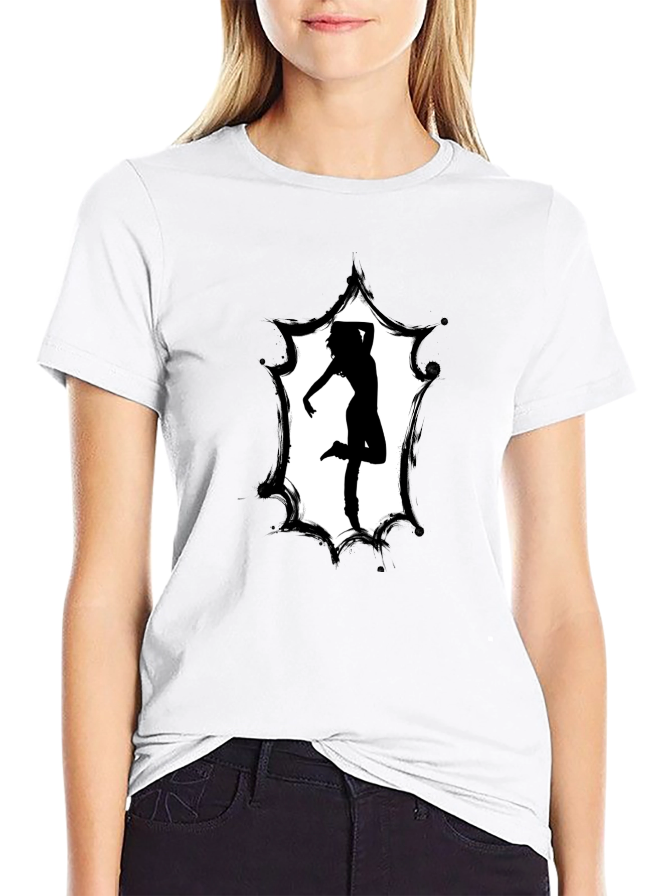 Black Silhouette Dancer Graphic Tee - Modern Black T-Shirt view 9