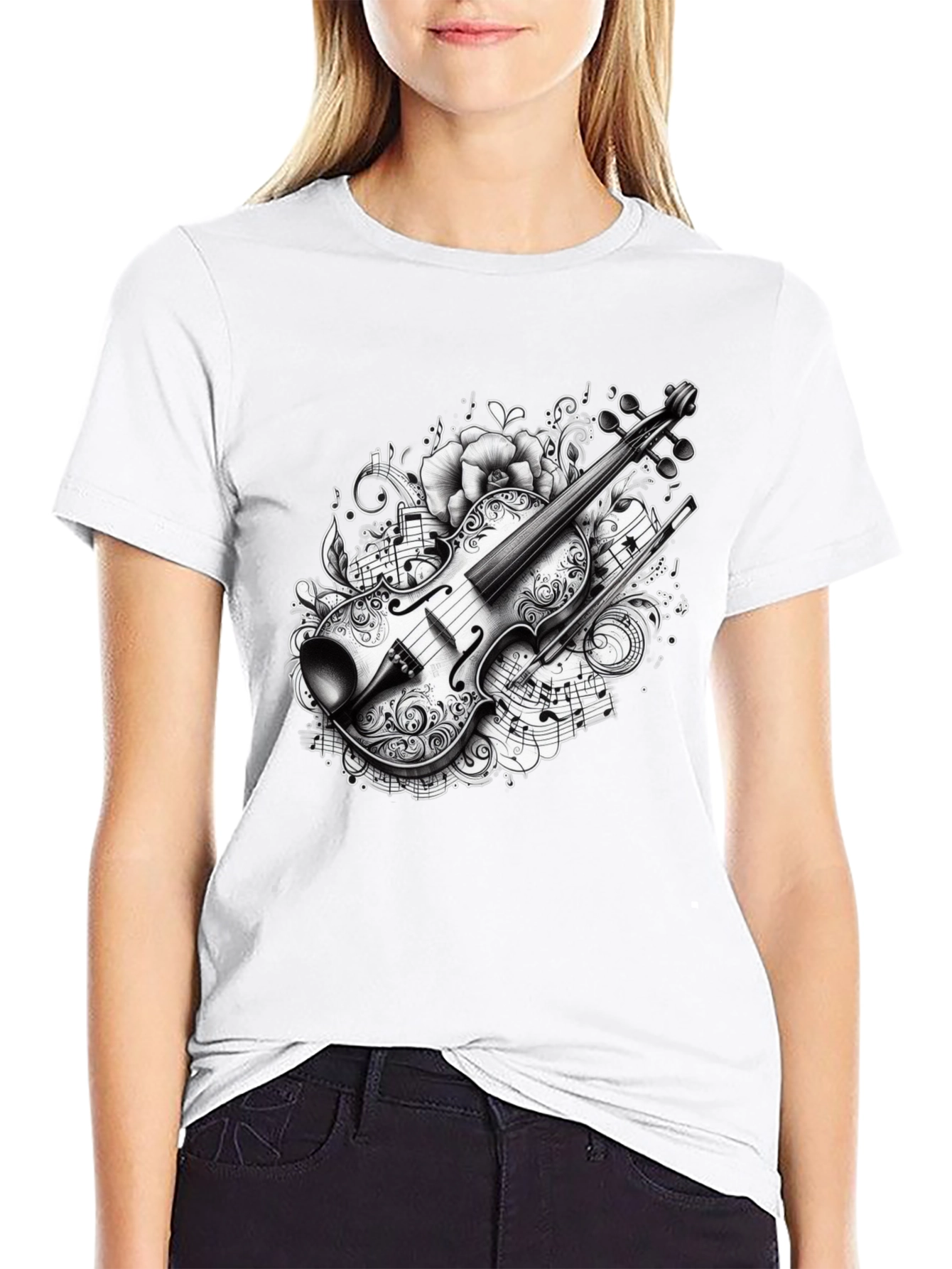 Black Musical Violin Graphic T-Shirt view 9