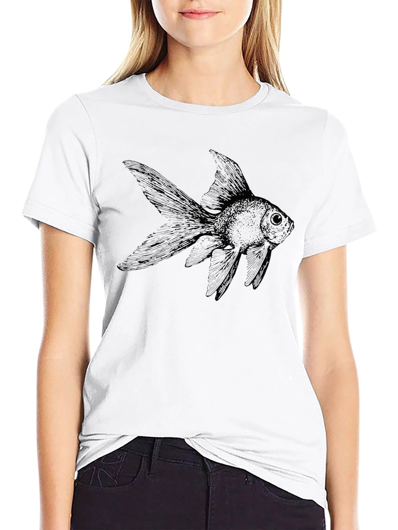 Black Black T-Shirt with Goldfish Graphic view 9