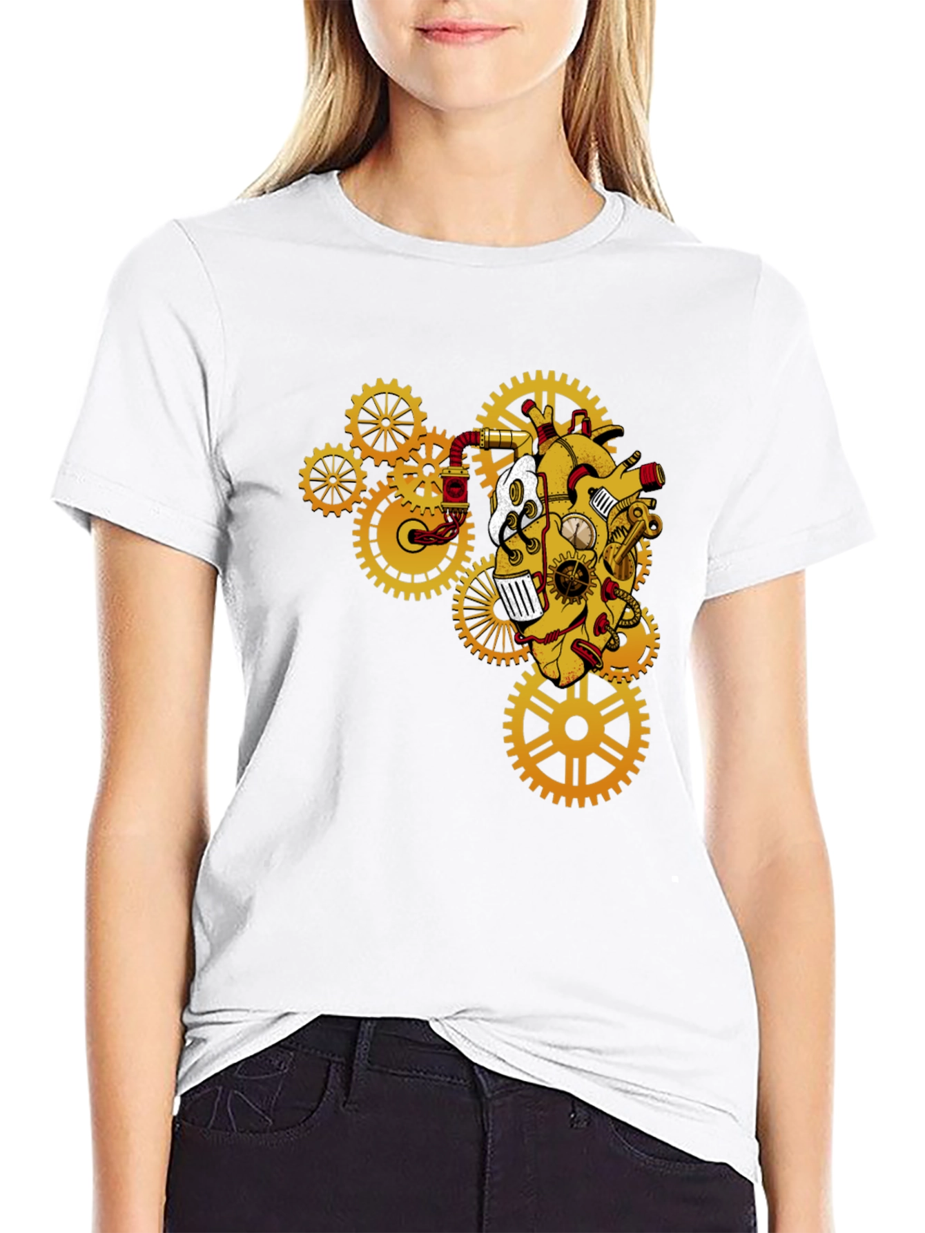 Black Steampunk Heart Gear T-Shirt view 9