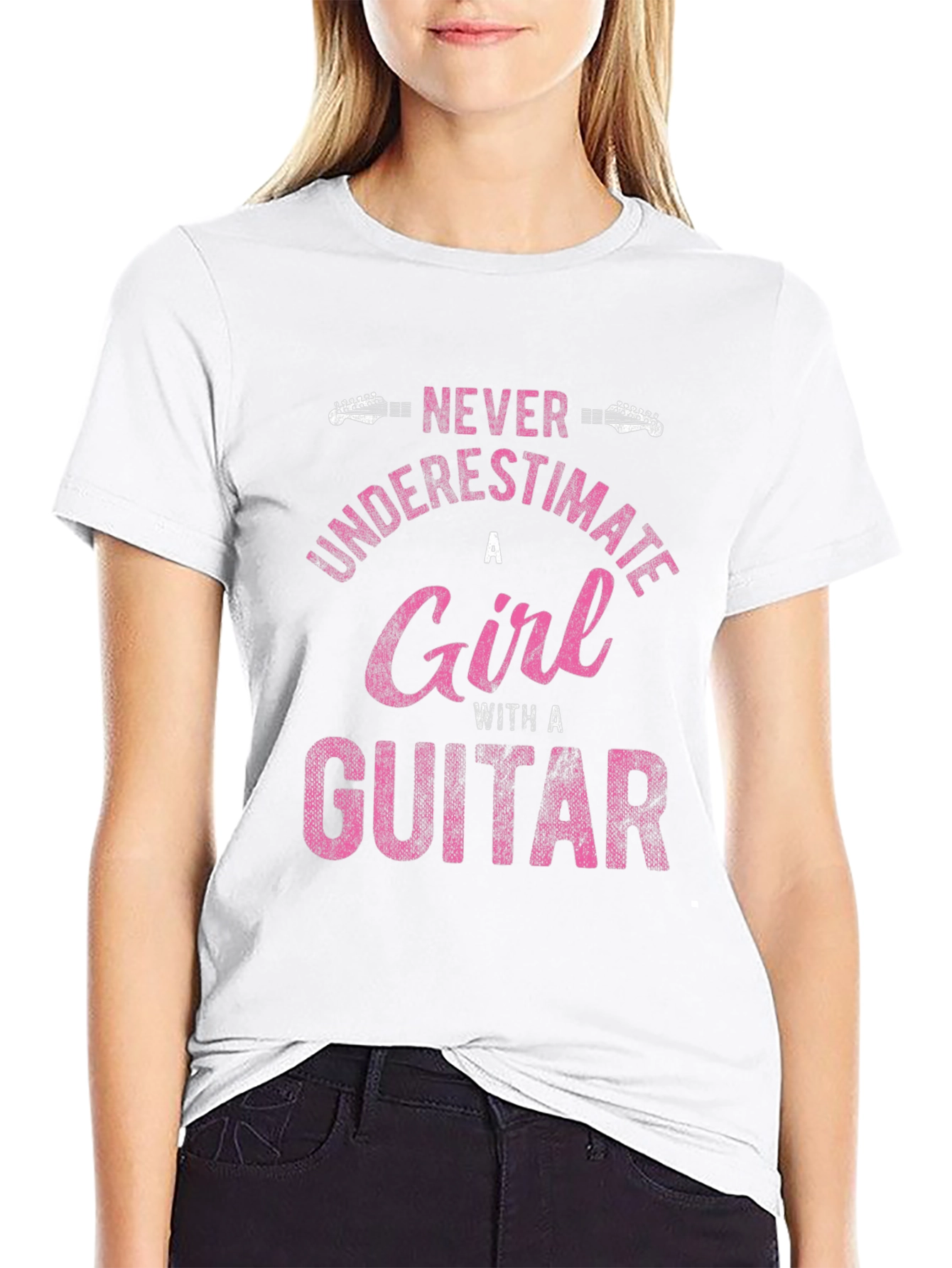 Black Never Underestimate A Girl Guitar T-Shirt view 9