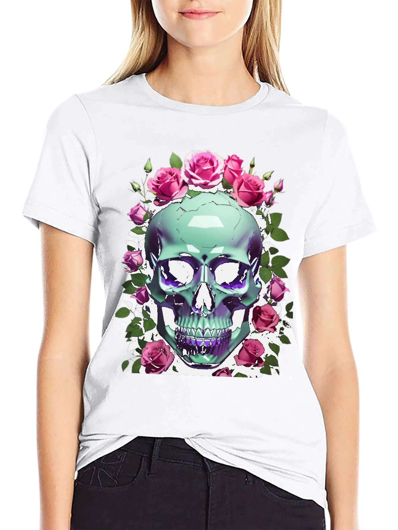 Black Skull & Roses Graphic Tee view 9