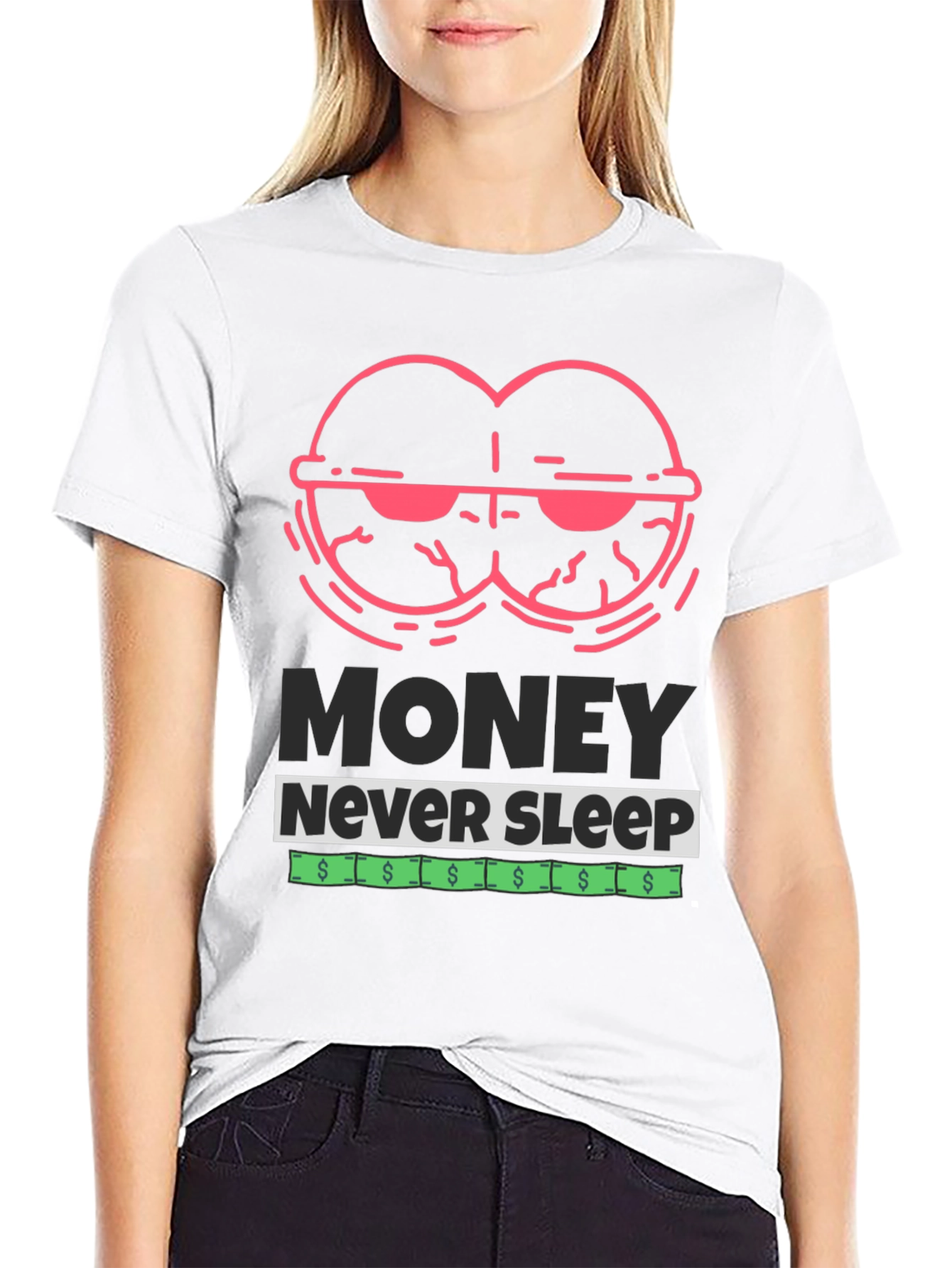 Black Money Never Sleep Graphic T-Shirt view 9