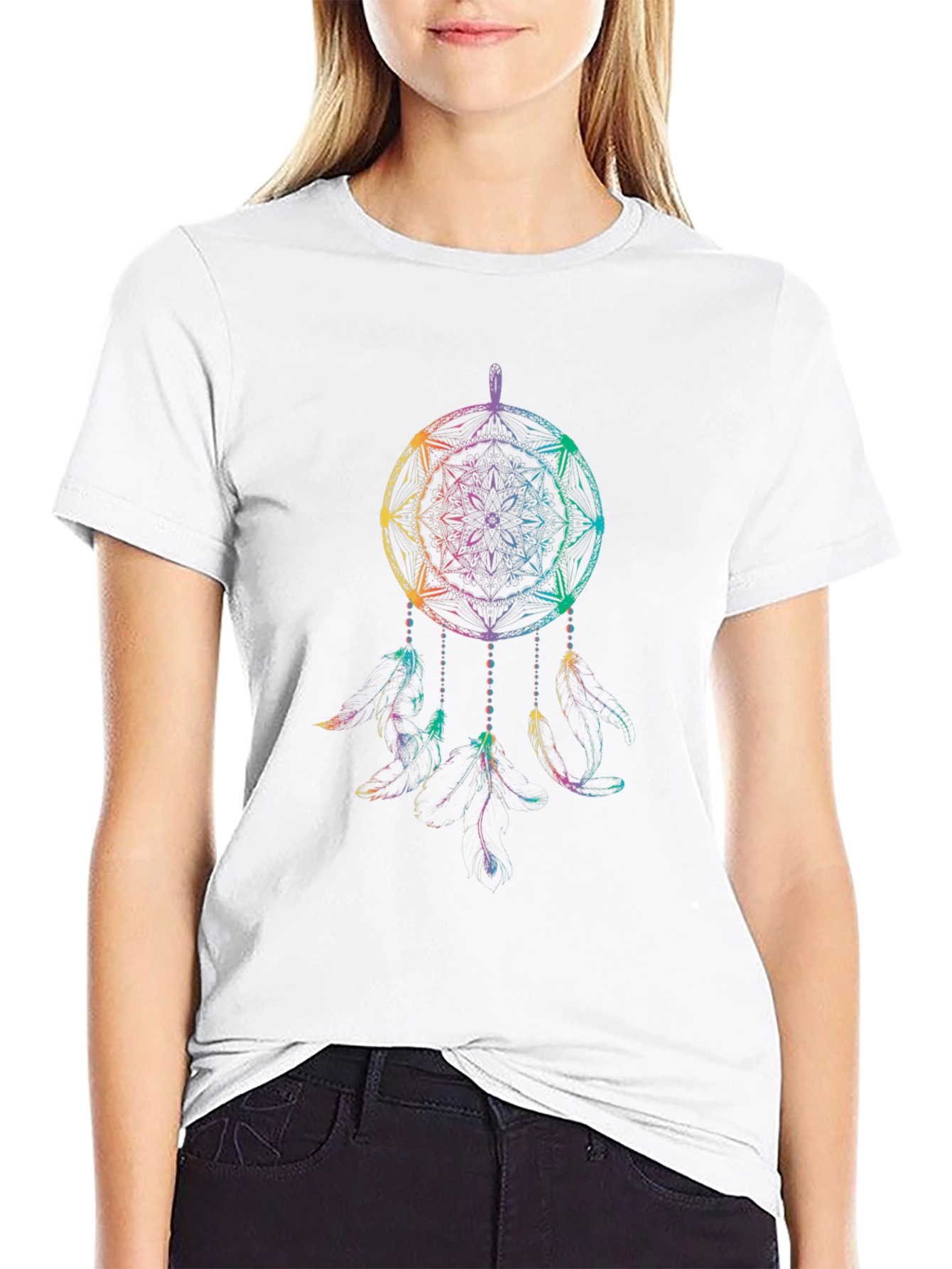 Black Rainbow Dreamcatcher Graphic Tee - Men's Black T-Shirt view 9