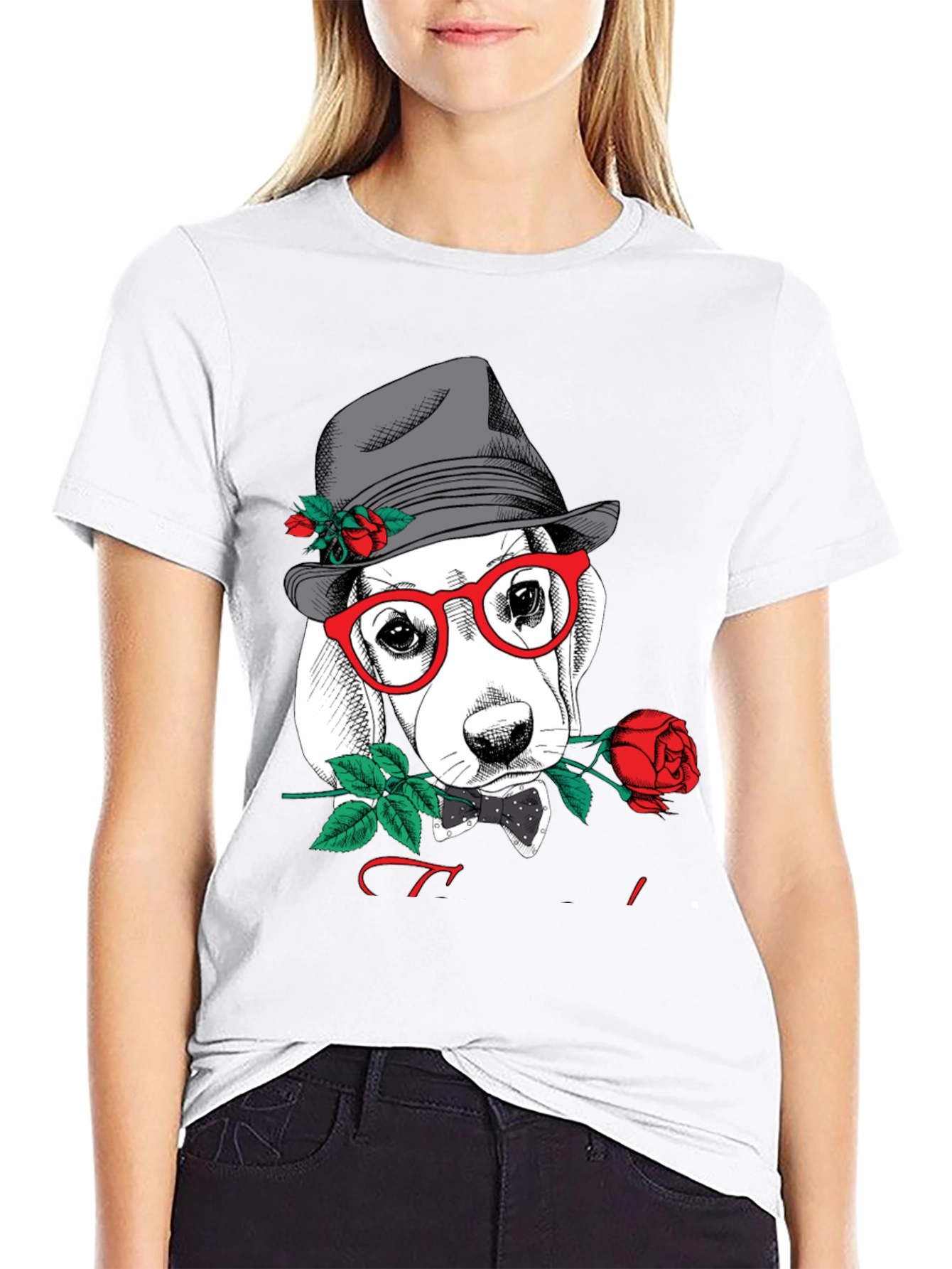 Black Dog with Rose Graphic T-Shirt - Stylish Men's Tee view 9