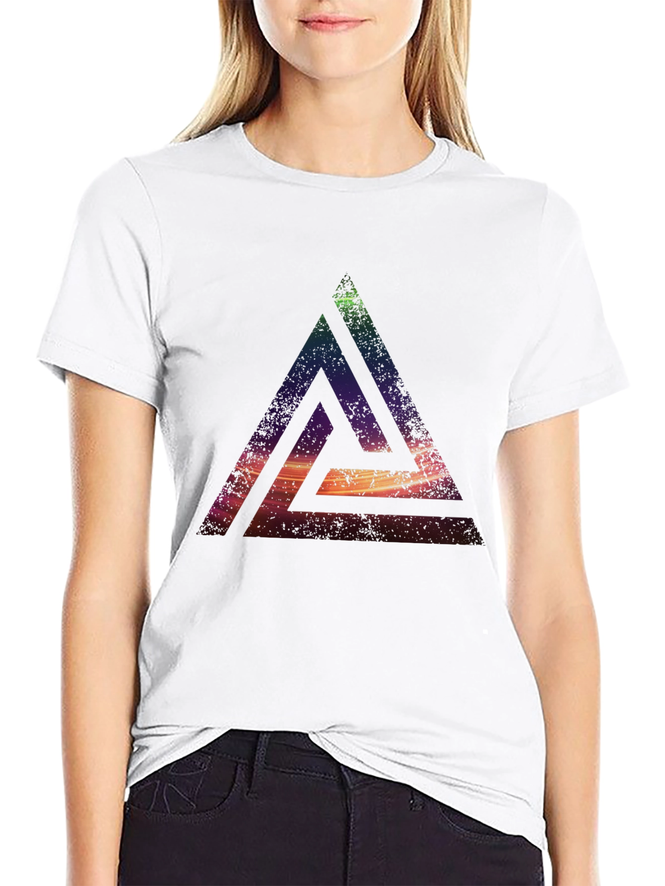 Abstract Triangle Graphic T-Shirt - Casual Black Tee - 9