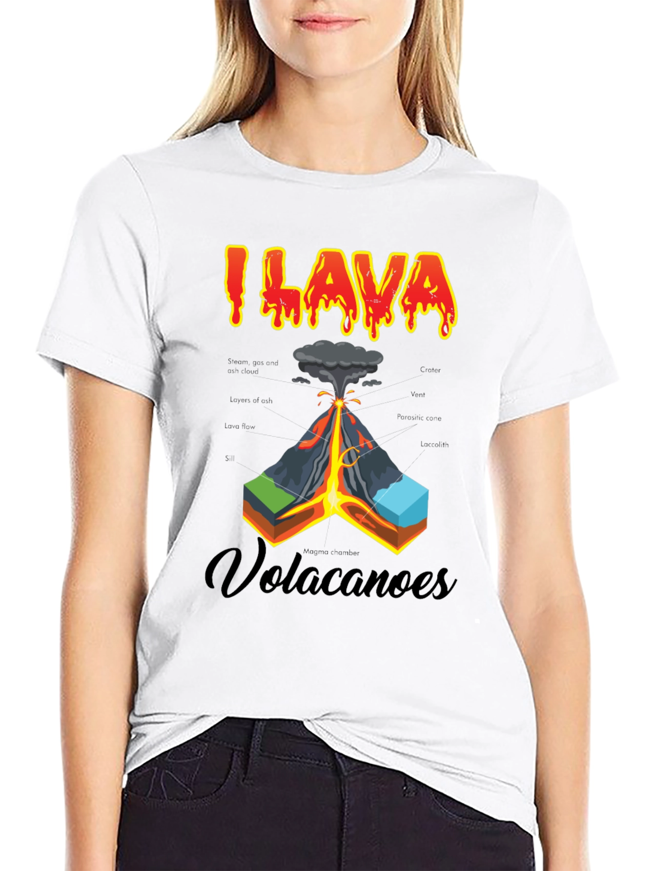 Black I Lava Volcanoes T-Shirt - Funny Graphic Tee view 9