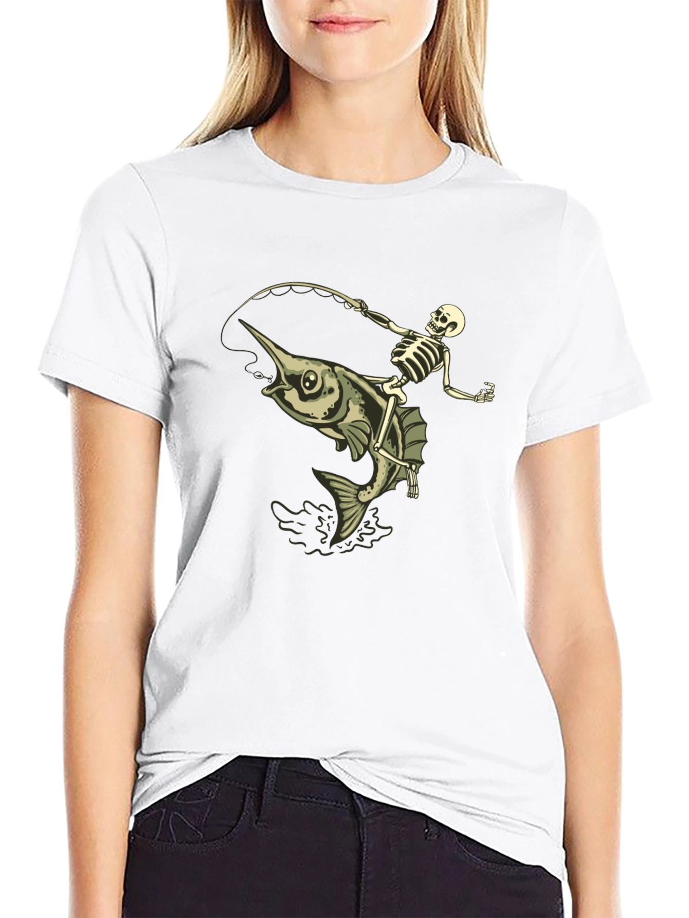 Black Skeleton Fishing Marlin T-Shirt - Black Cotton view 9