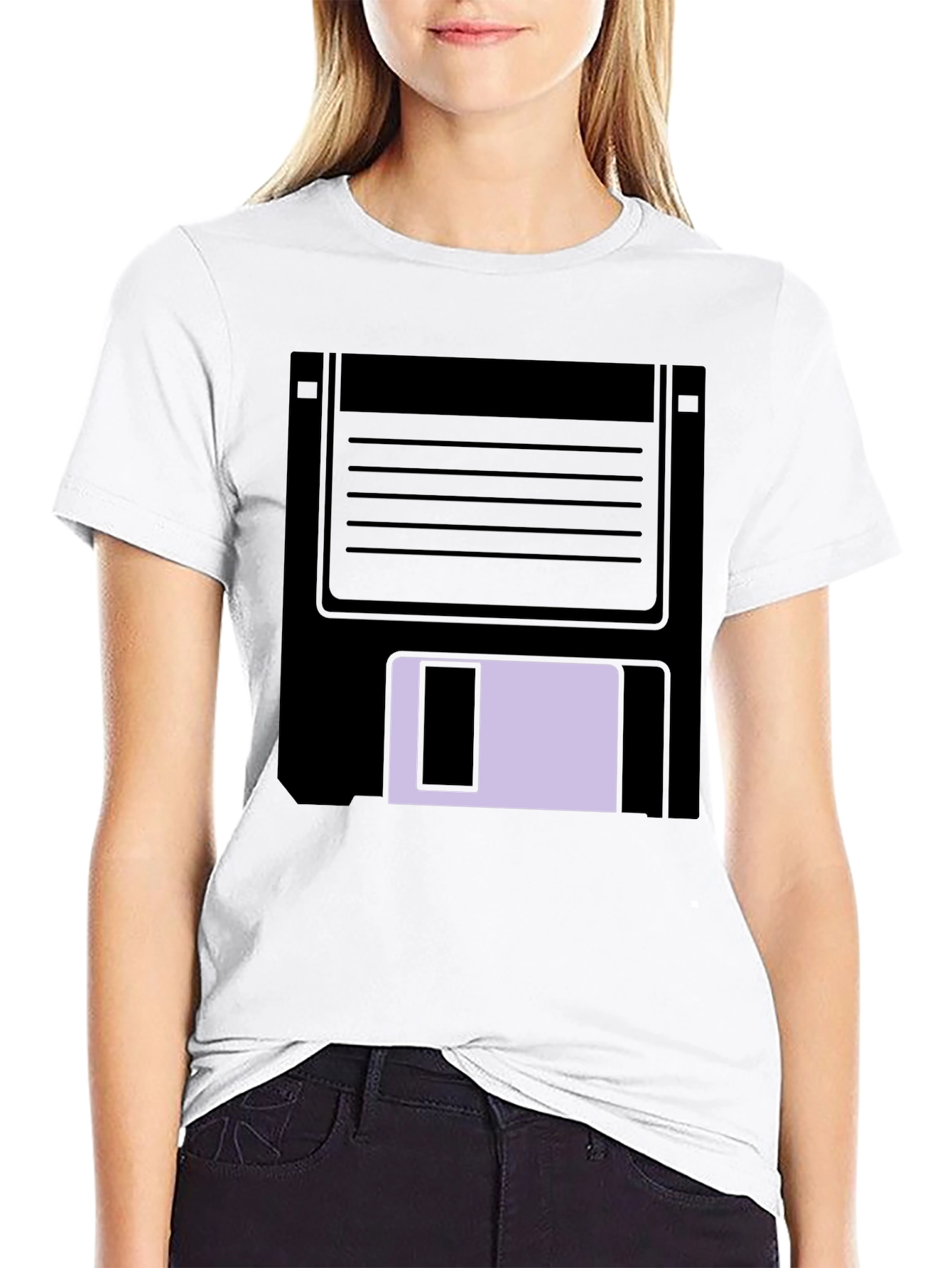 Black Retro Floppy Disk Graphic Tee - Black Casual T-Shirt view 9