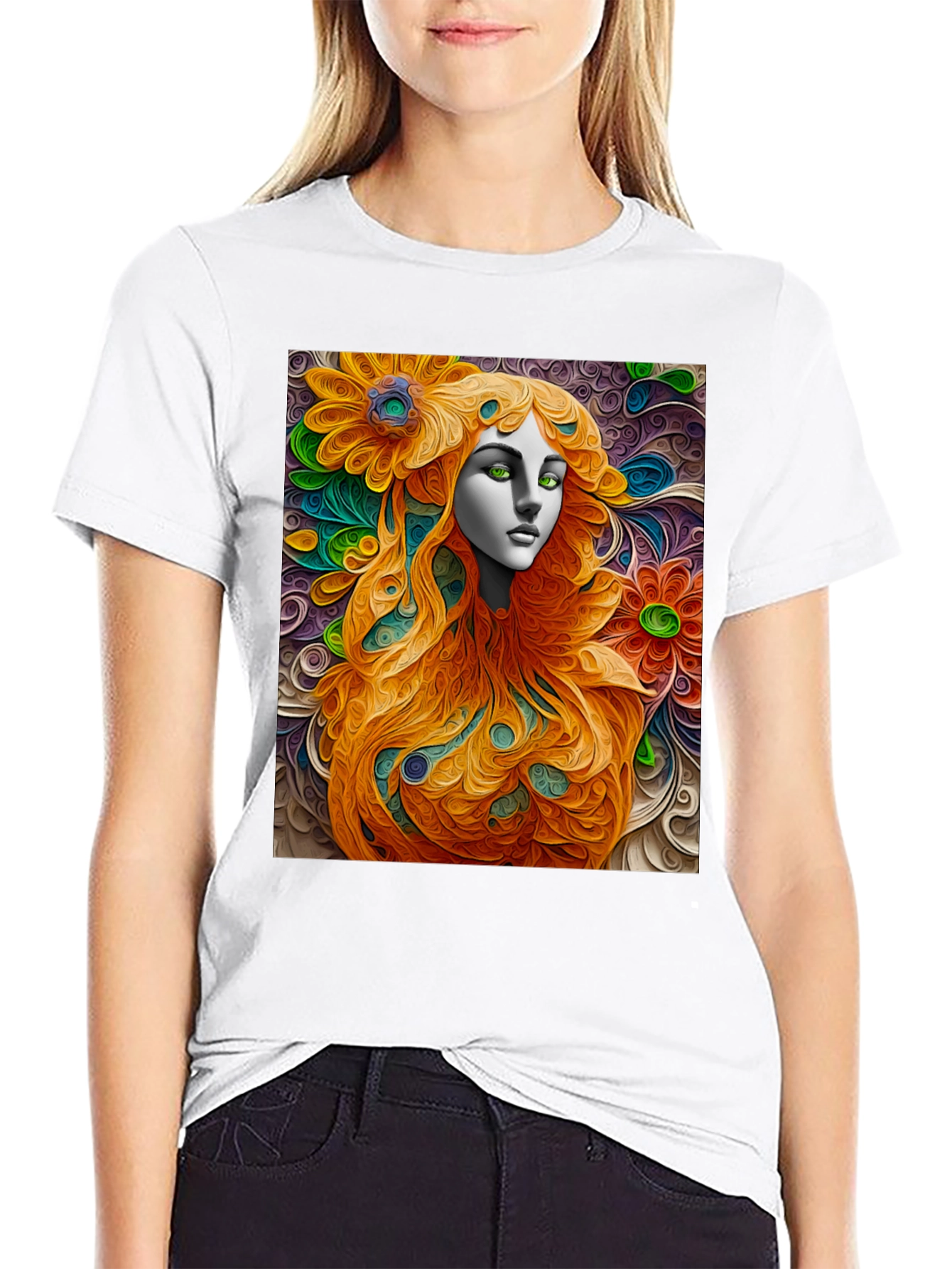 Black Abstract Floral Woman Graphic Tee - Artistic Style view 9