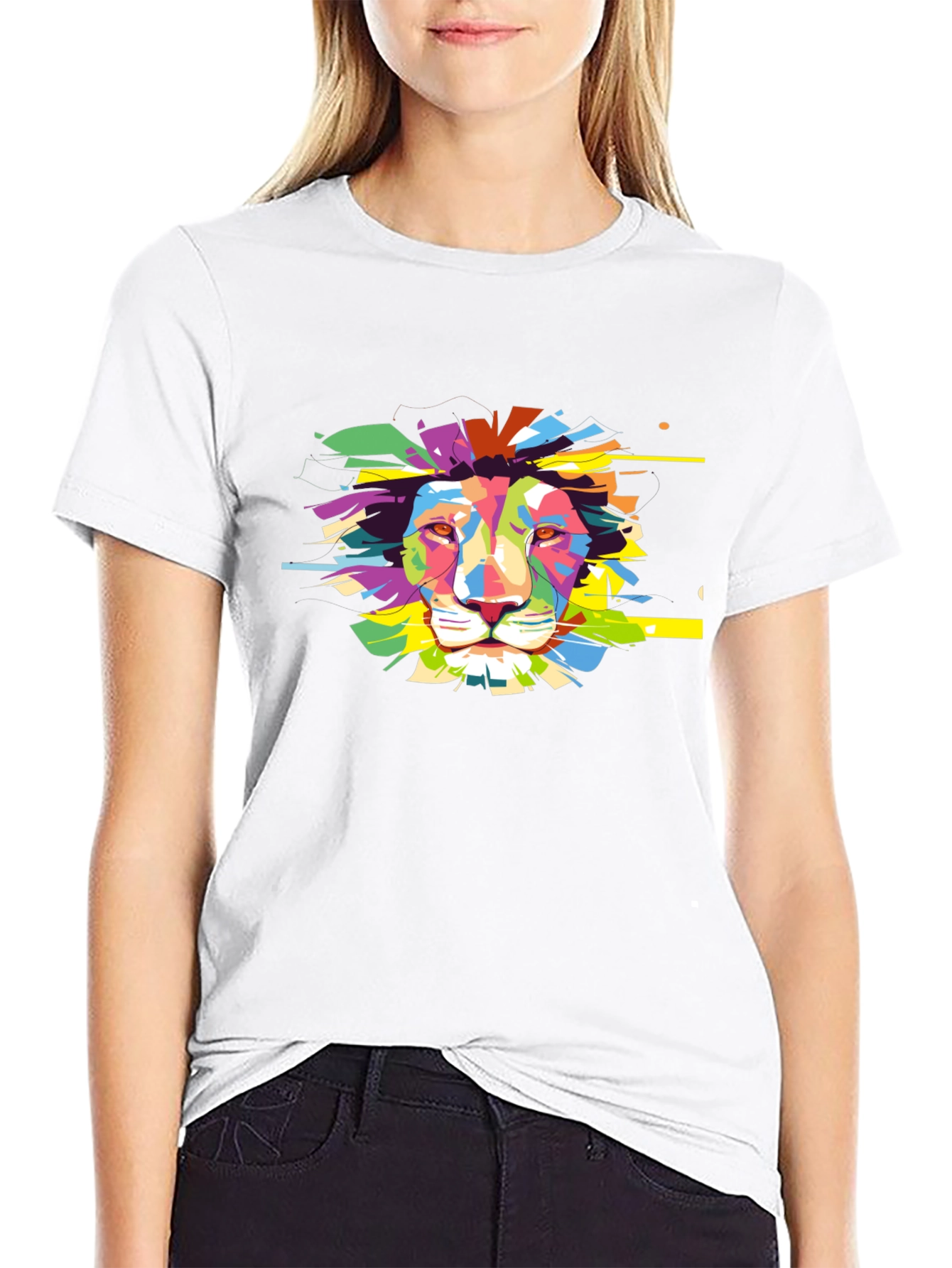 Black Colorful Lion Graphic Black T-Shirt view 9