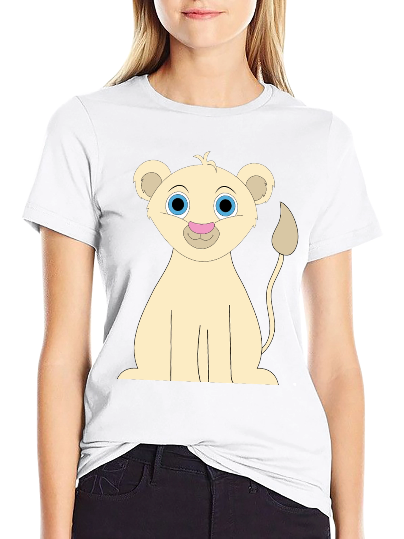 Black Cute Cartoon Lion Black T-Shirt view 9