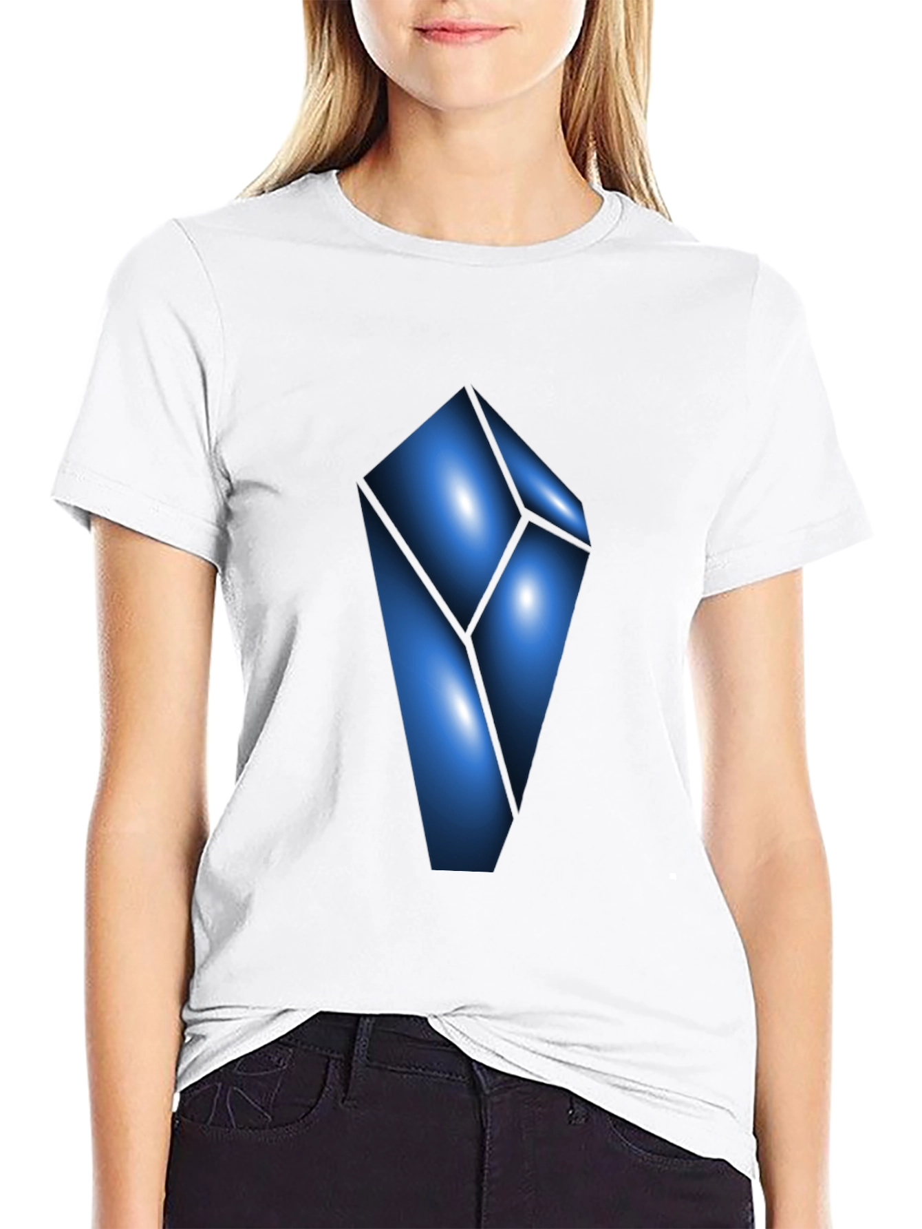 Black Abstract Blue Crystal Graphic T-Shirt - Modern Design view 9