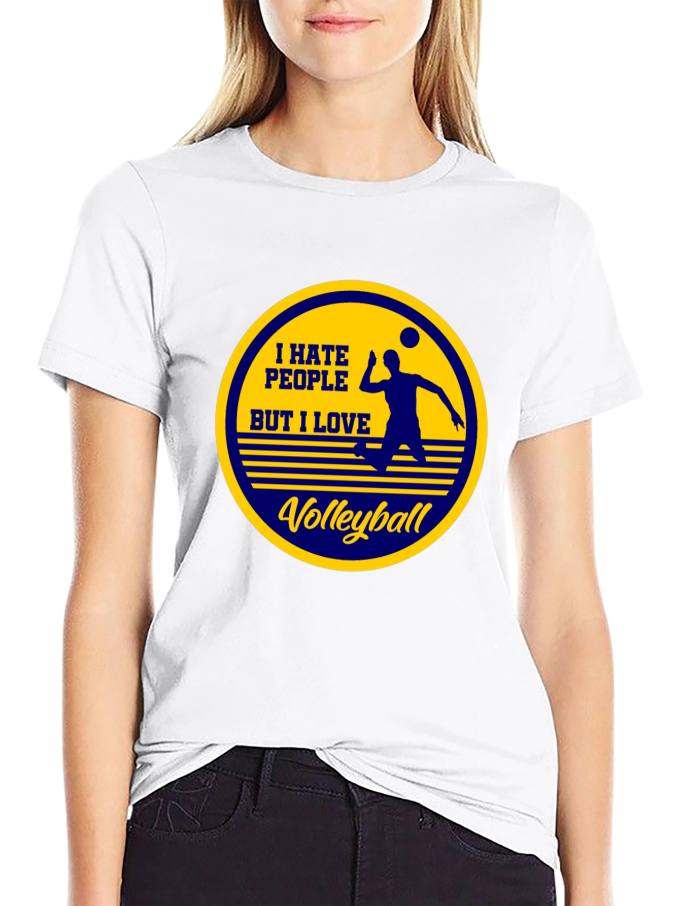 Black Volleyball Lover Tee - I Hate People But I Love Volleyball view 9