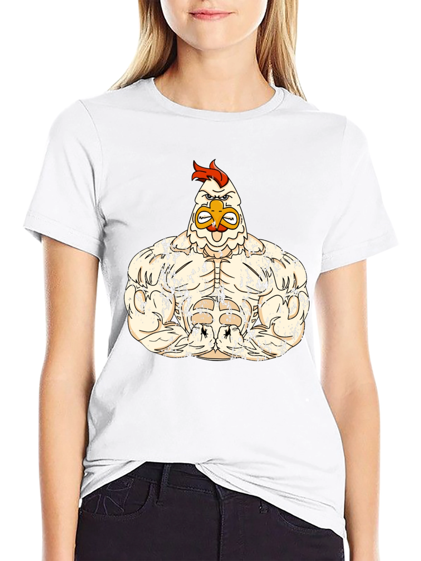 Black Muscle Chicken Graphic Tee - Black Cotton Shirt view 9