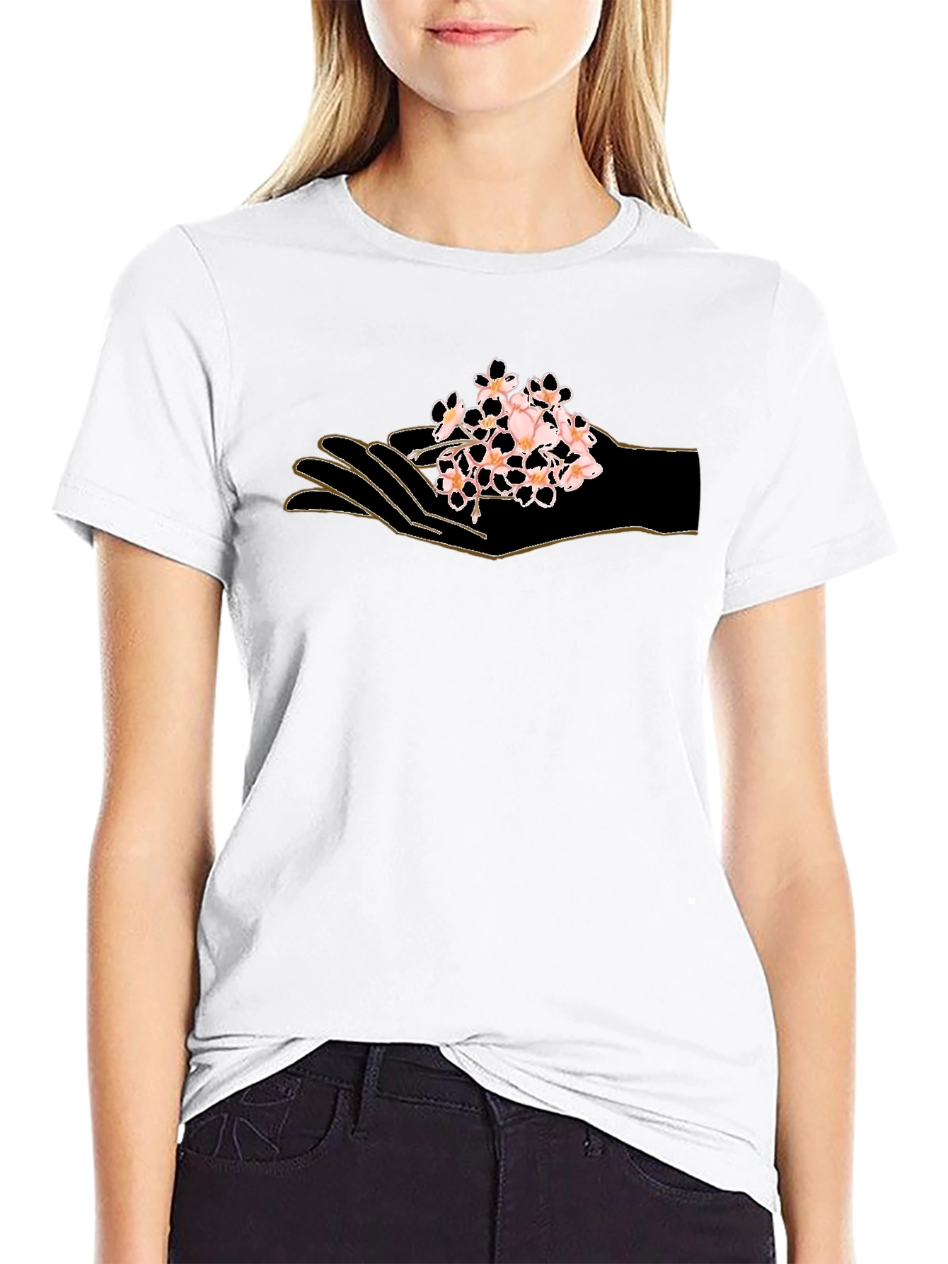Black Hand Holding Flowers Graphic T-Shirt view 9