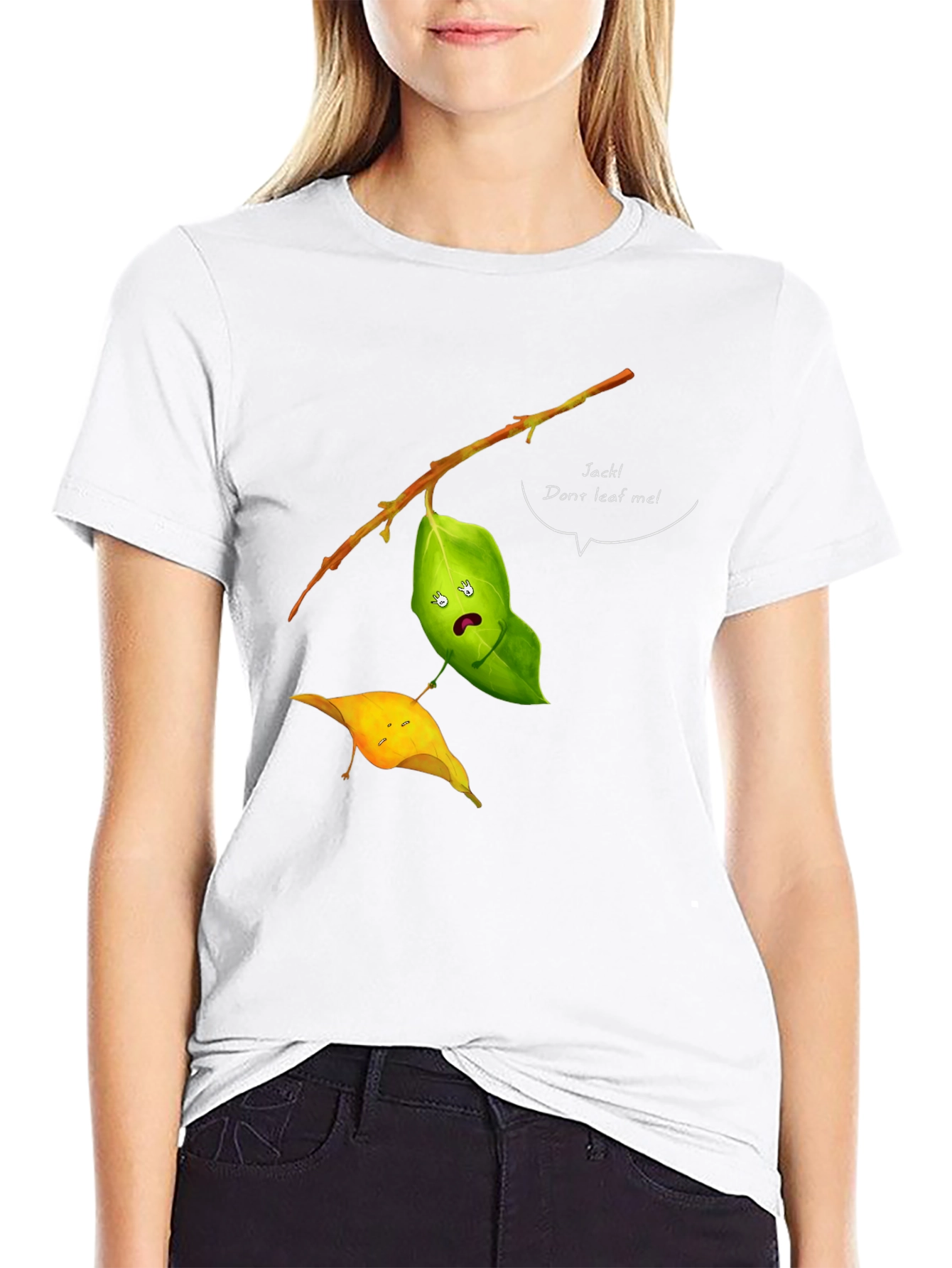 Black Funny Leaf Humor T-Shirt - Jack! Don't Leaf Me view 9