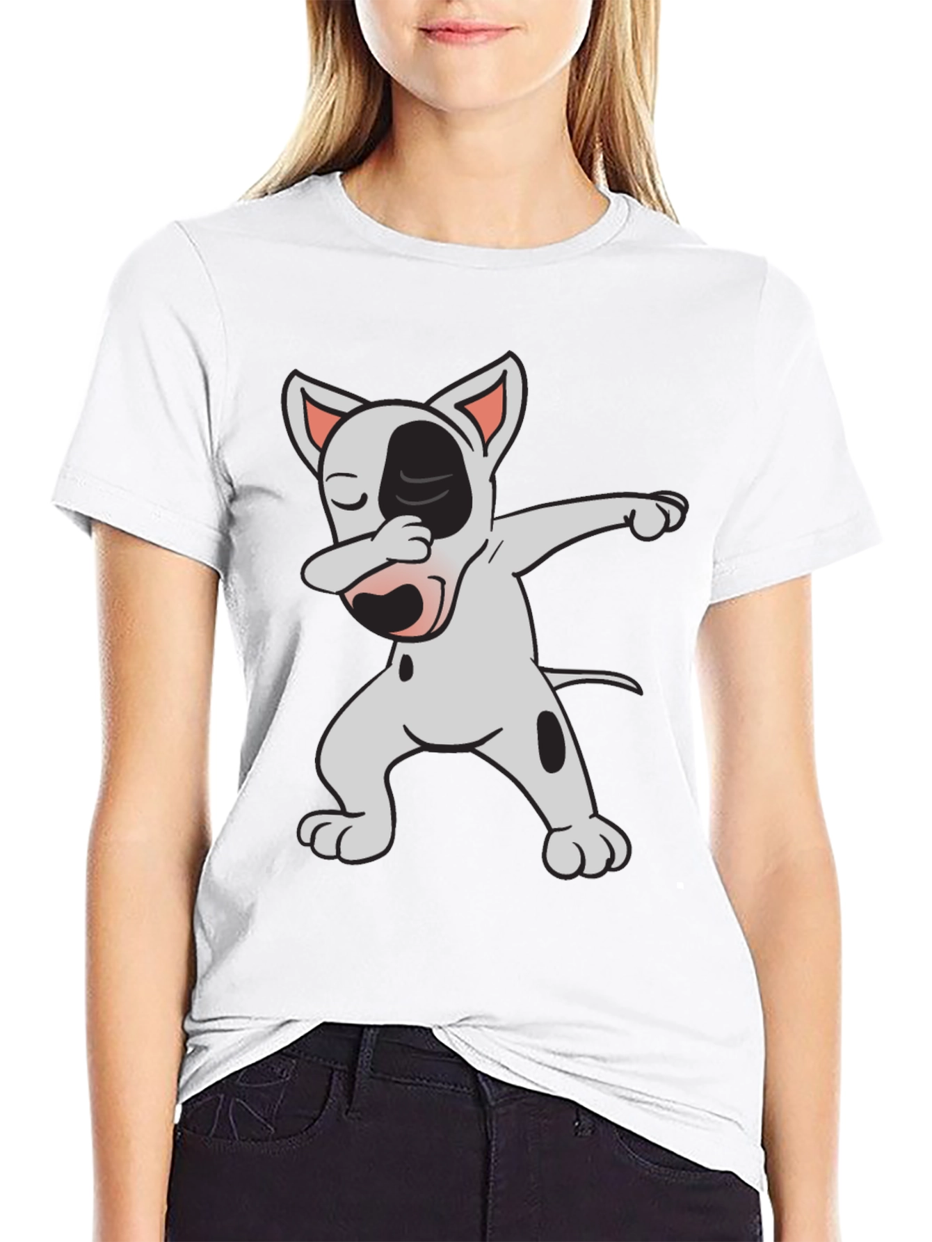 Black Dabbing Bull Terrier Graphic Tee view 9