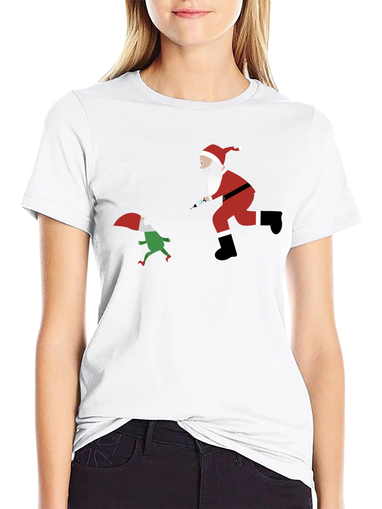 Black Santa Elf Syringe Black T-Shirt view 9