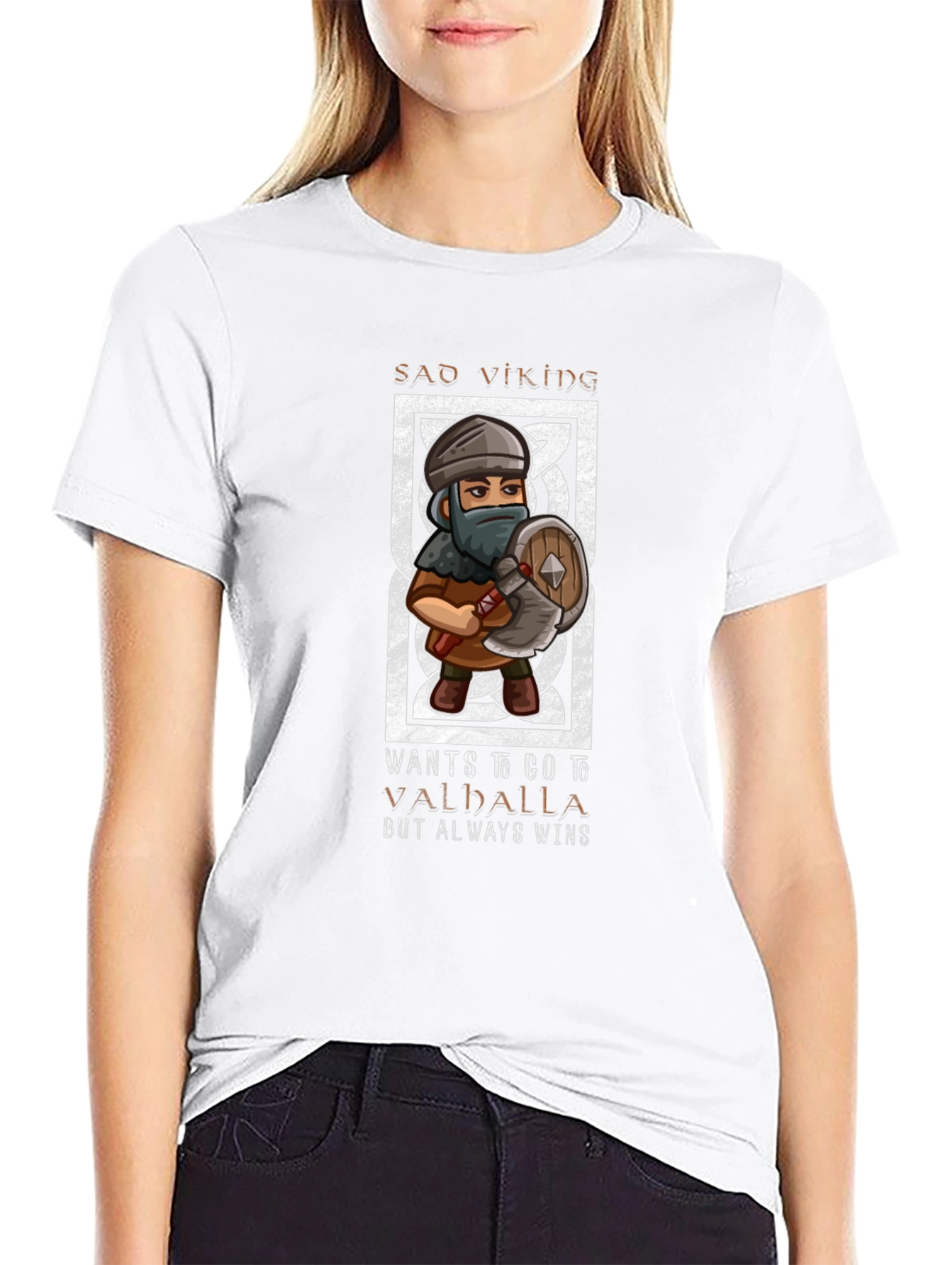 Black Sad Viking Valhalla Men's Graphic Tee view 9