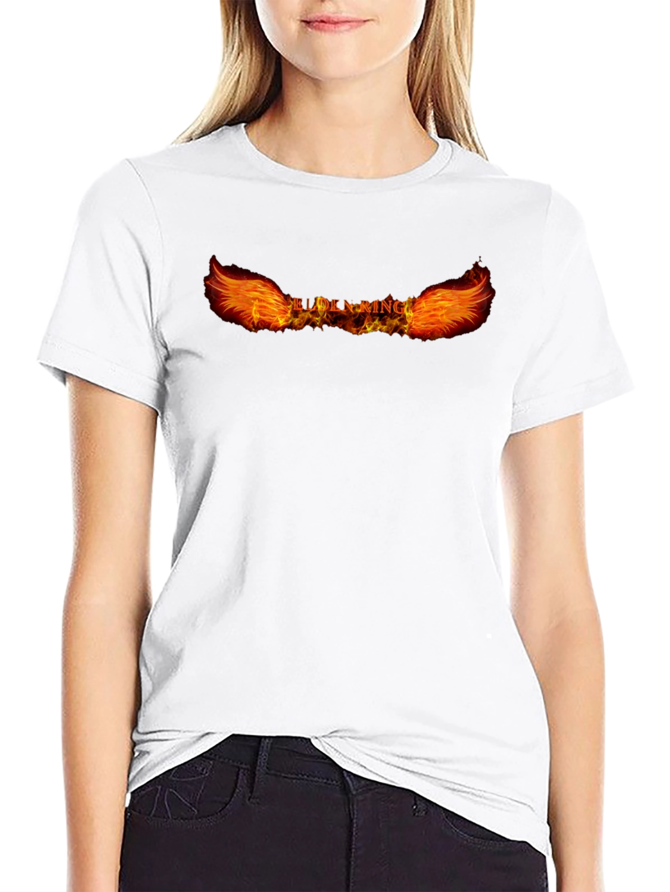 Black Elden Ring Wings Flames Black T-Shirt view 9