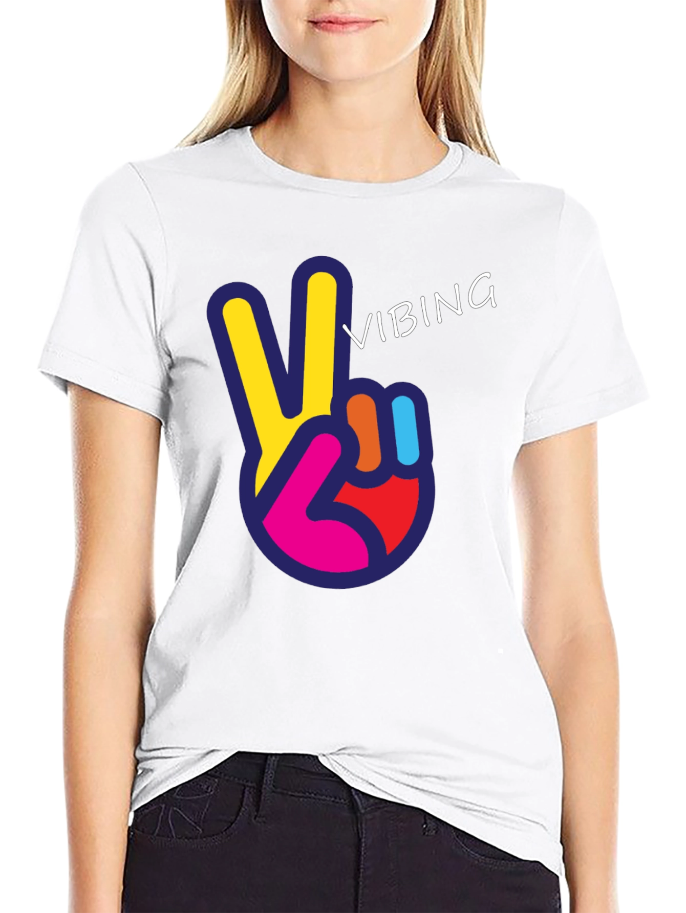 Black Vibing Peace Sign Graphic Tee view 9