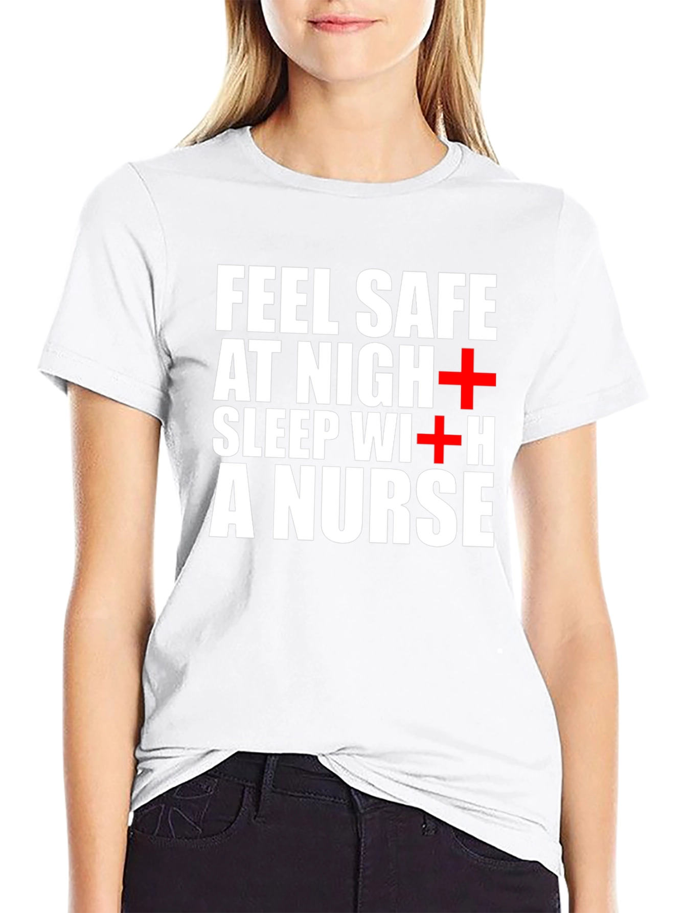 Black Feel Safe Sleep With a Nurse Black T-Shirt view 9