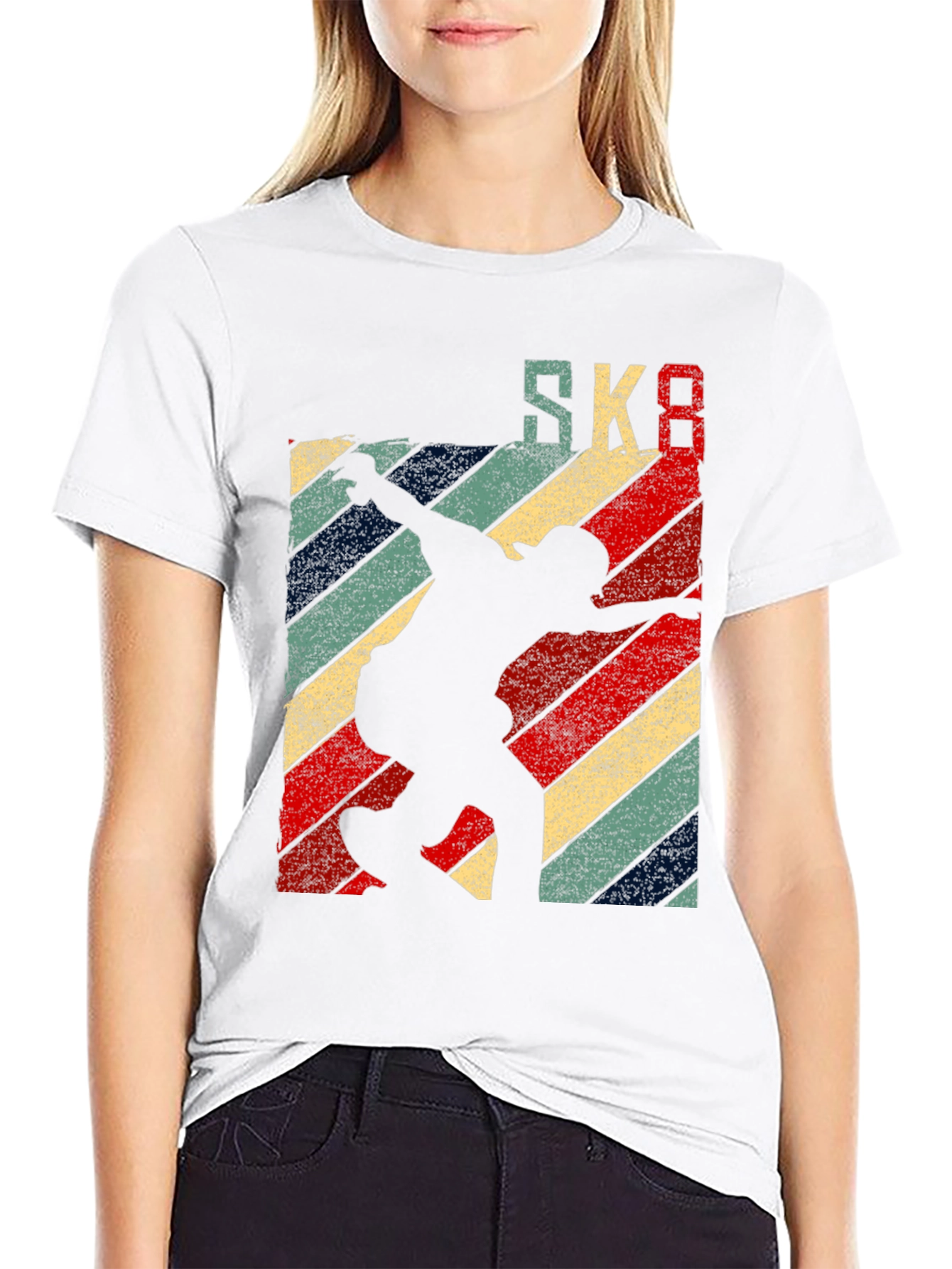Black Retro SK8 Skateboard T-Shirt Black view 9