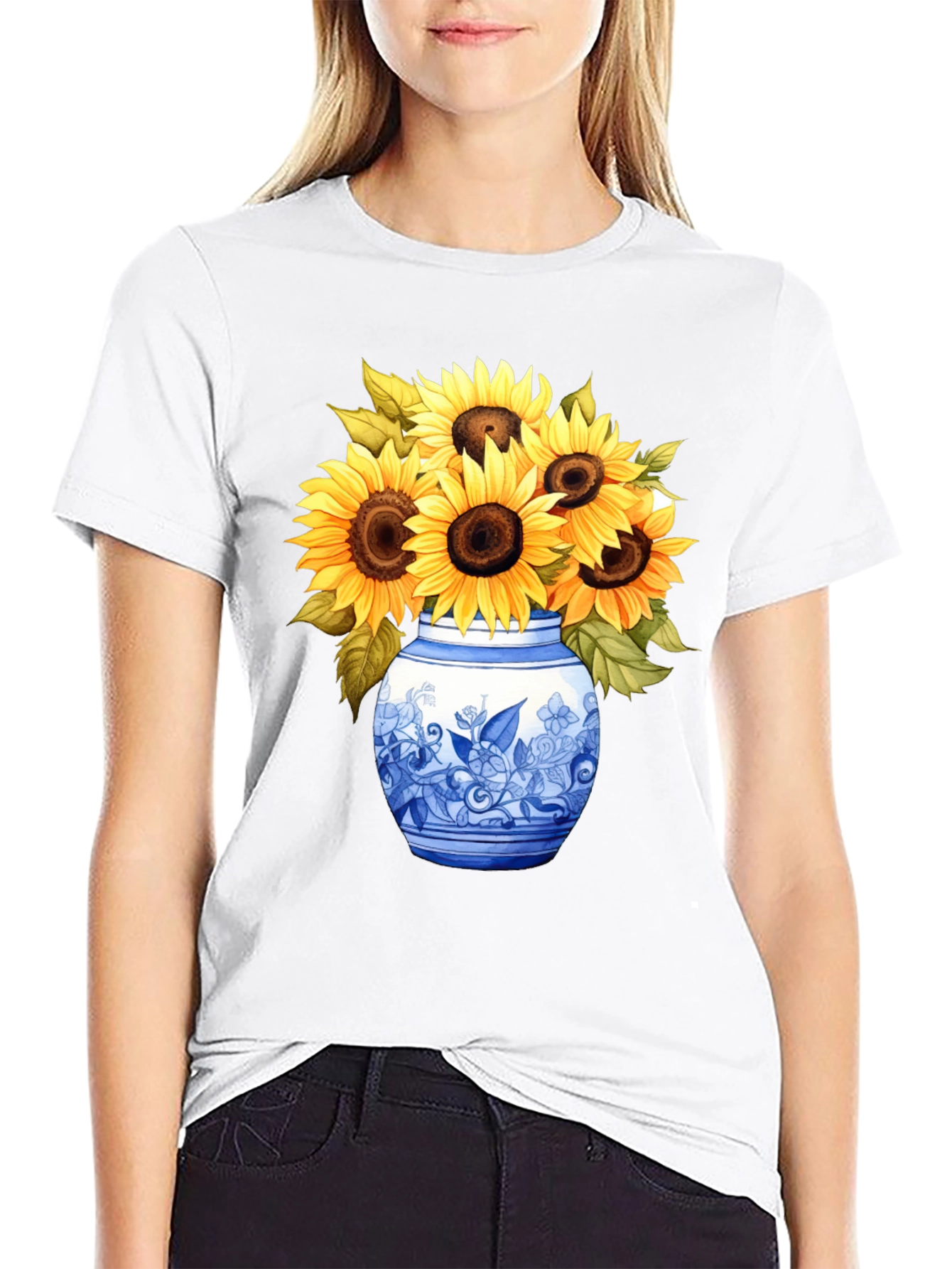 Black Sunflower Vase Graphic Tee - Stylish Unisex T-Shirt view 9