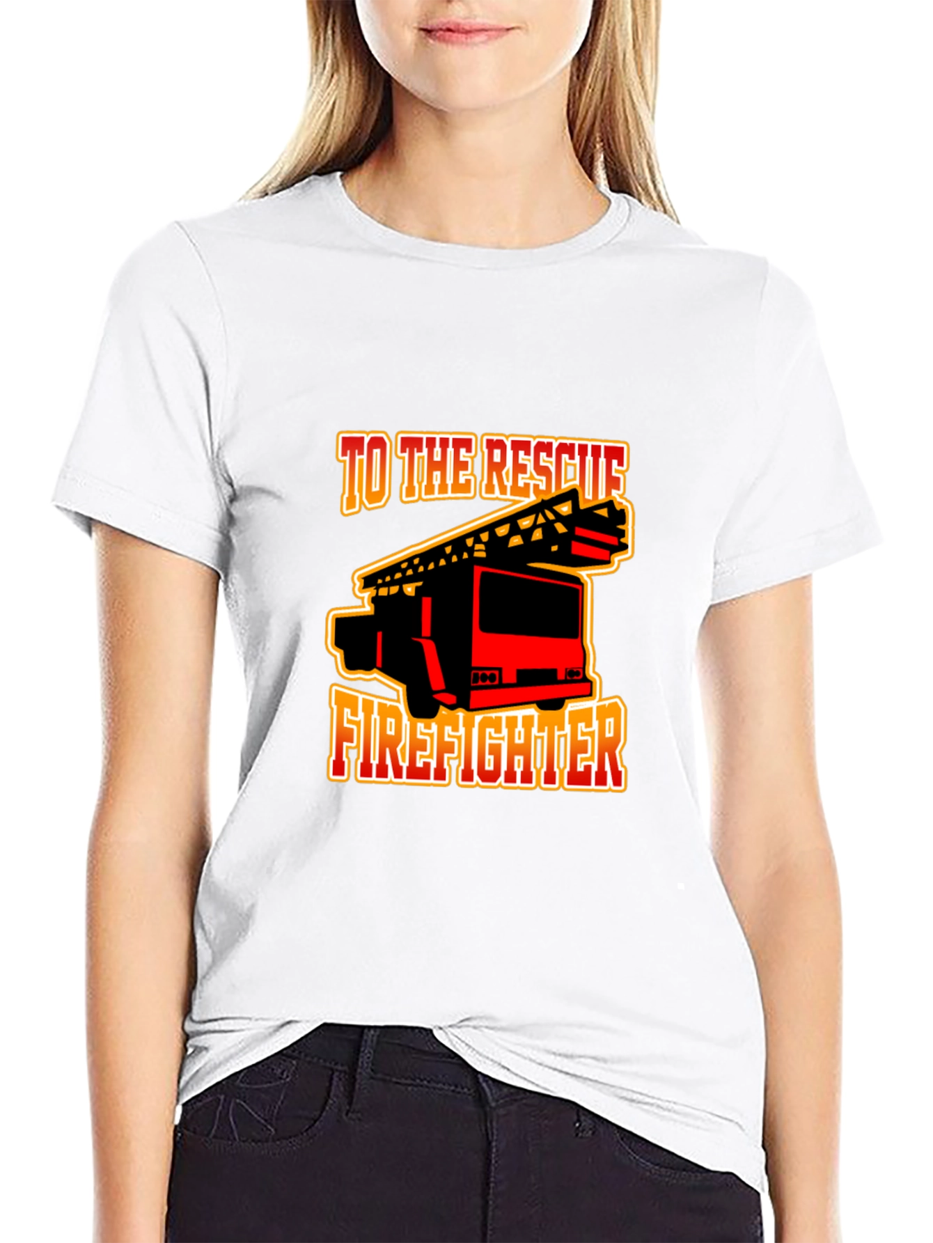 Black Firefighter Rescue Truck Graphic Tee - Black Cotton T-Shirt view 9