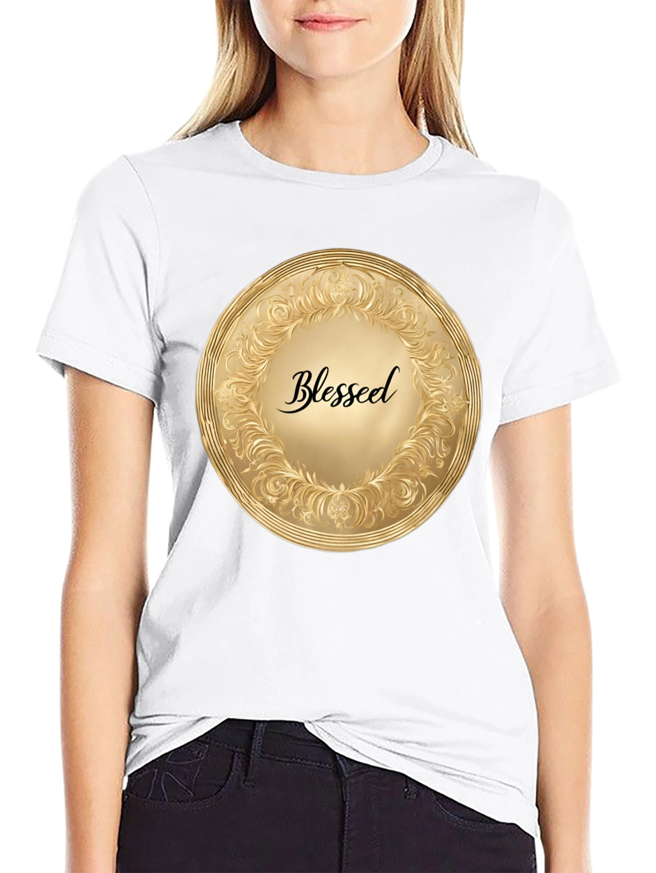 Black Blessed Gold Medallion Black T-Shirt view 9