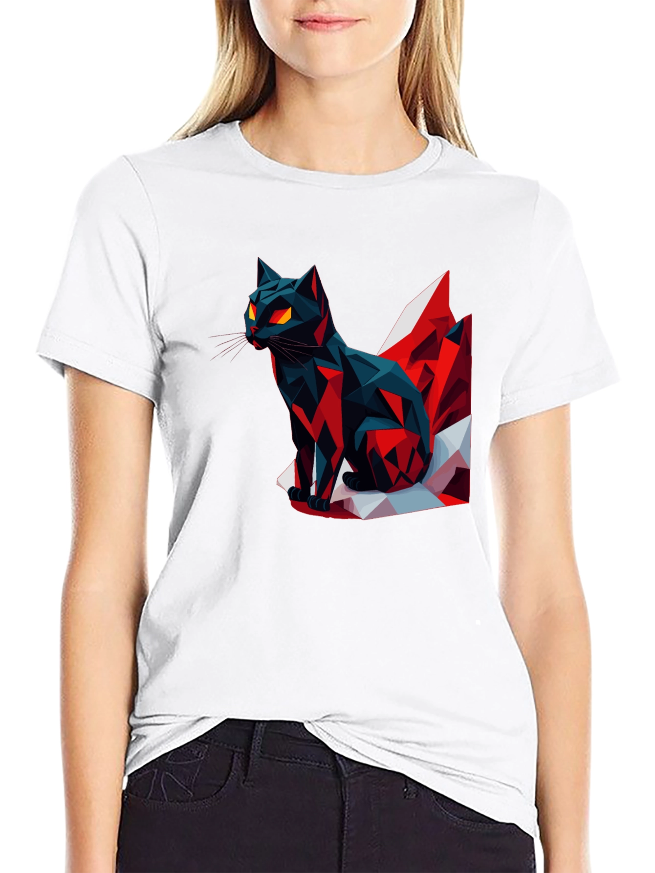 Black Geometric Cat Graphic T-Shirt view 9