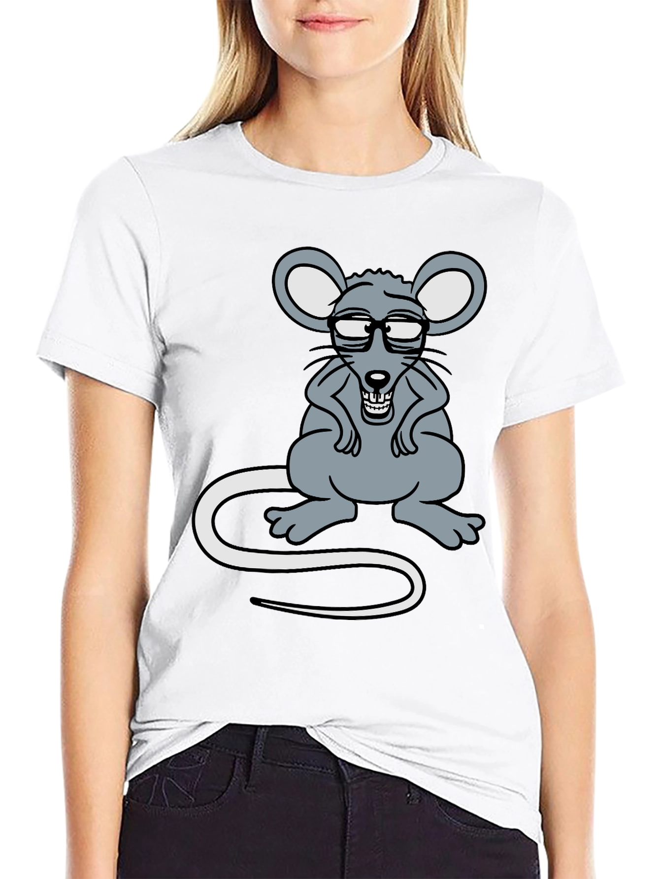 Black Funny Rat with Glasses Graphic Tee view 9