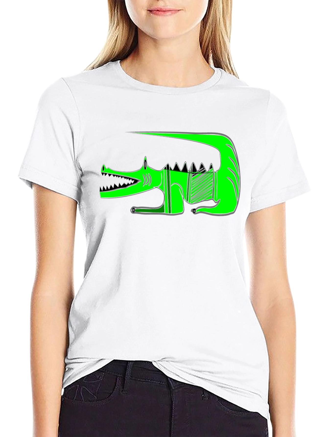 Black Graphic Print T-Shirt - Green Crocodile view 9