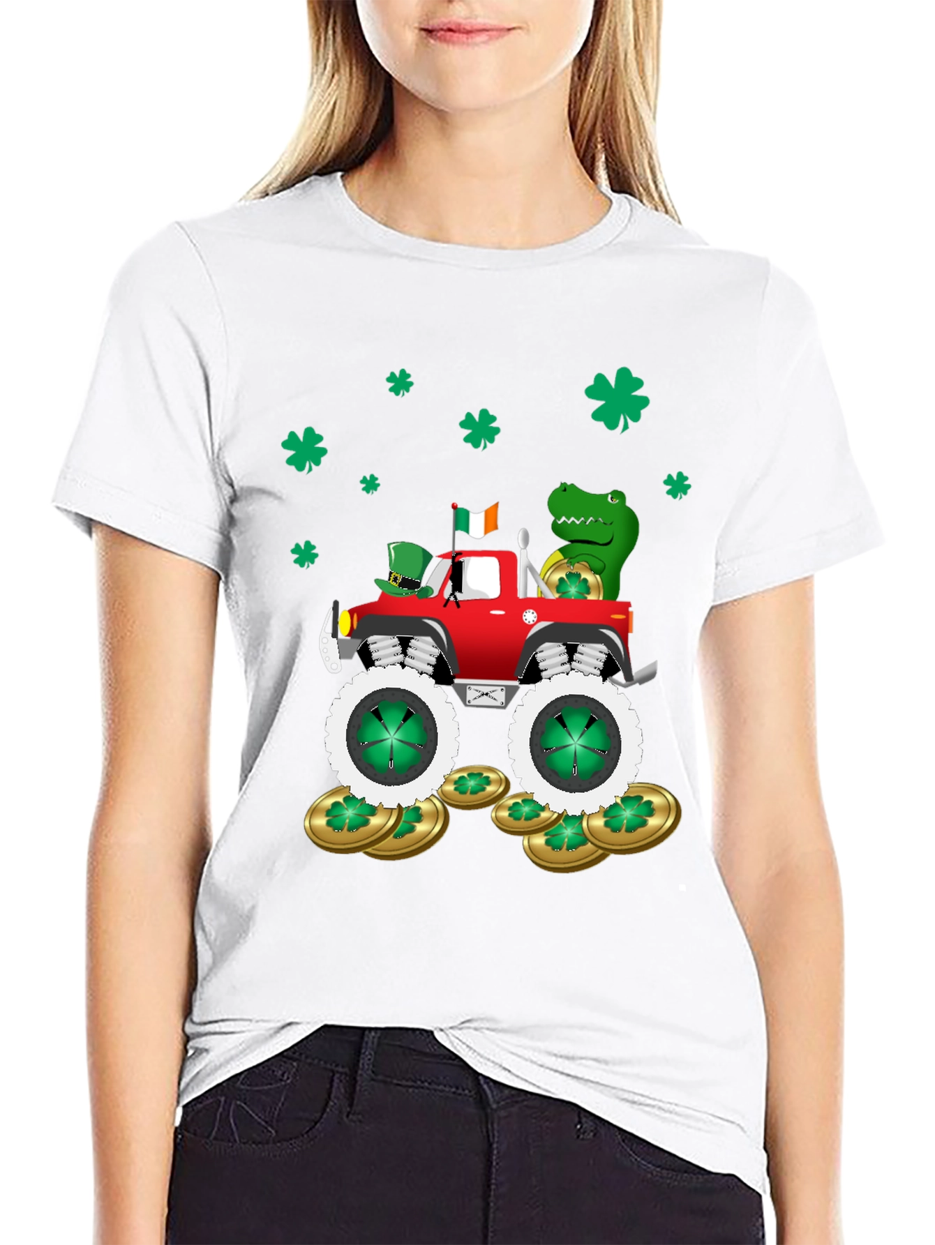 Black St. Patrick's Day Monster Truck T-Shirt view 9