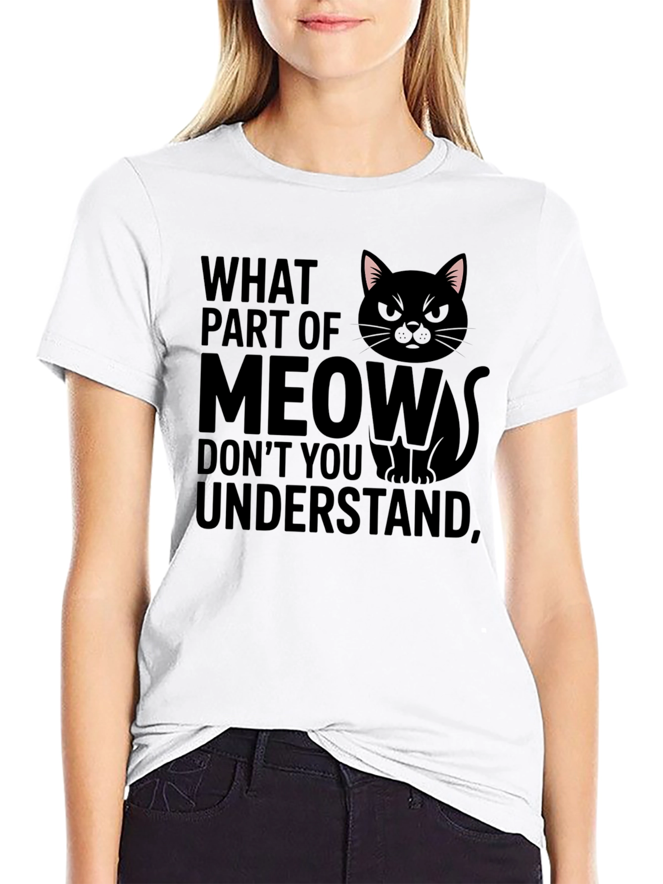 Black Funny Cat Meow Graphic T-Shirt view 9