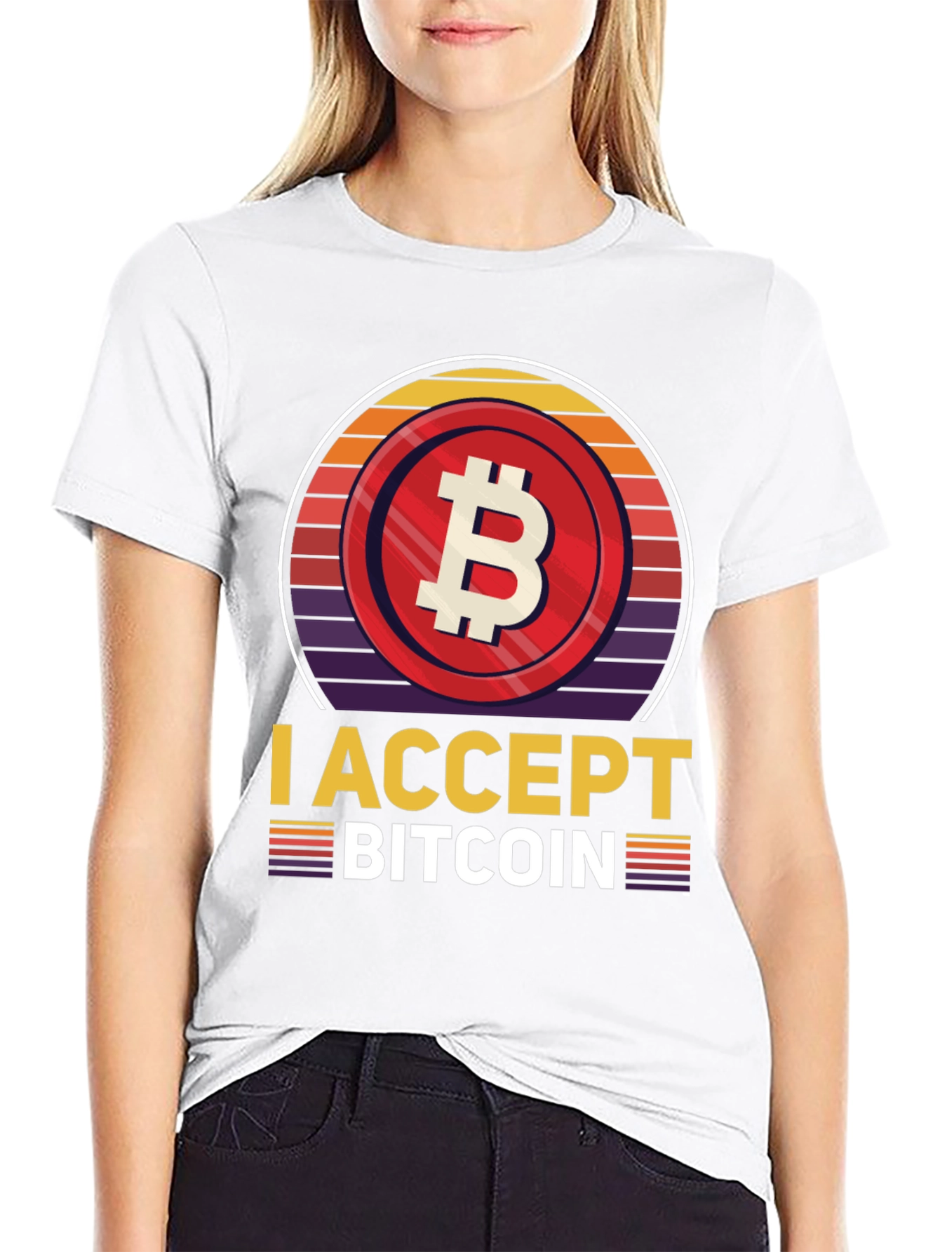 Black I Accept Bitcoin Retro T-Shirt view 9