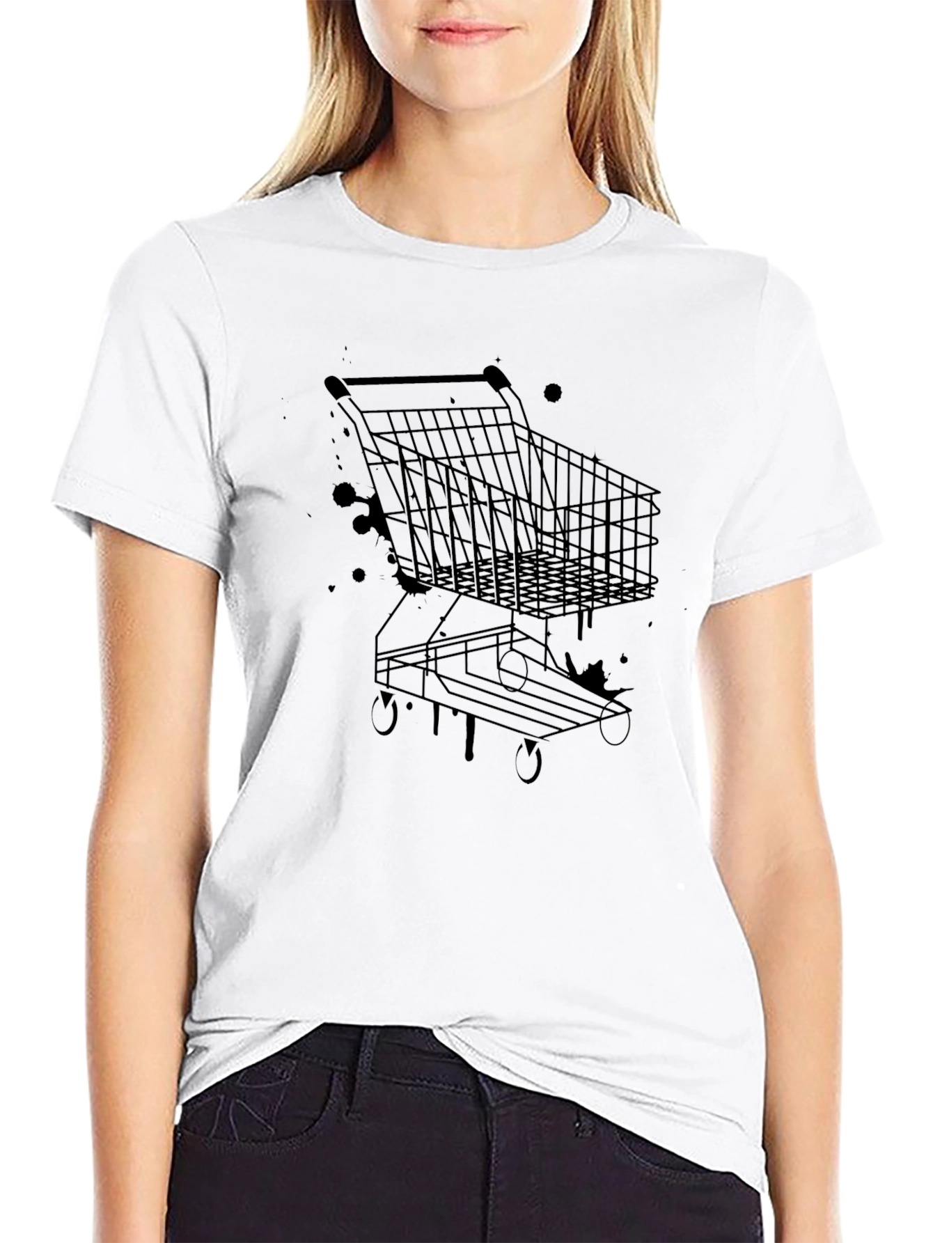 Black Shopping Cart Graphic Tee - Black Cotton T-Shirt view 9