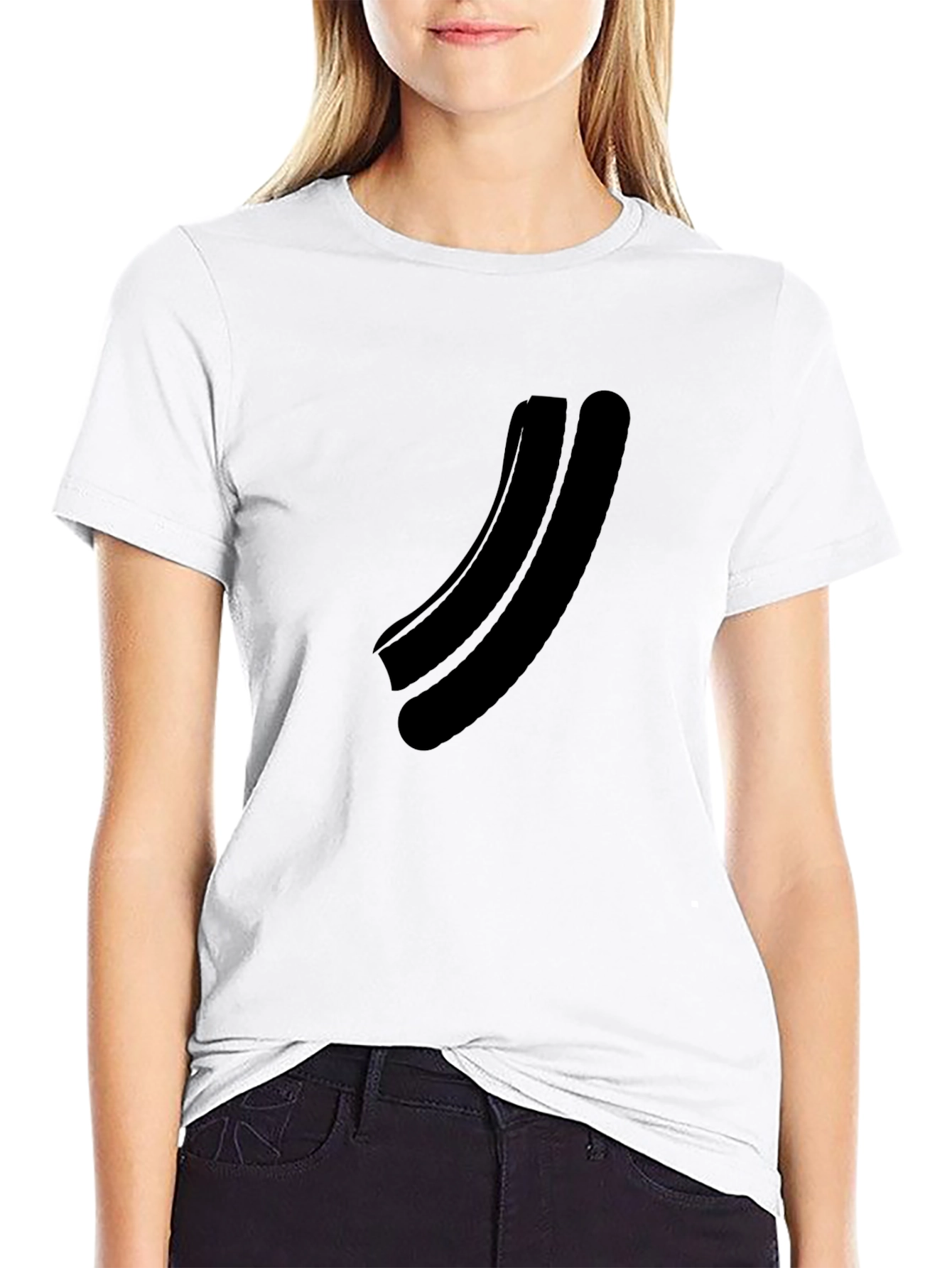 Black Minimalist Black Curved Graphic T-Shirt view 9