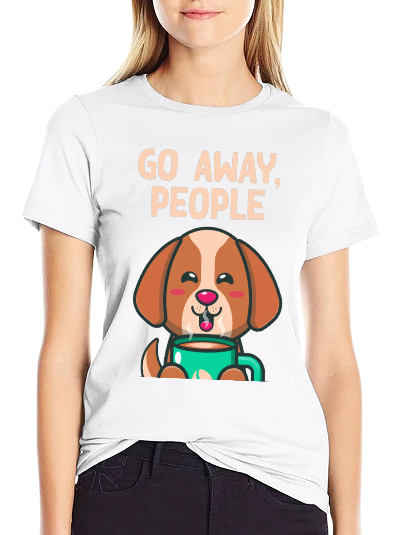 Black Funny Dog Coffee T-Shirt - Go Away People view 9