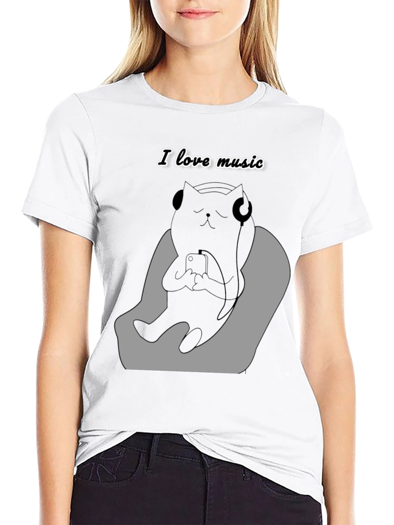 Black Cool Cat Music Lover Graphic Tee view 9