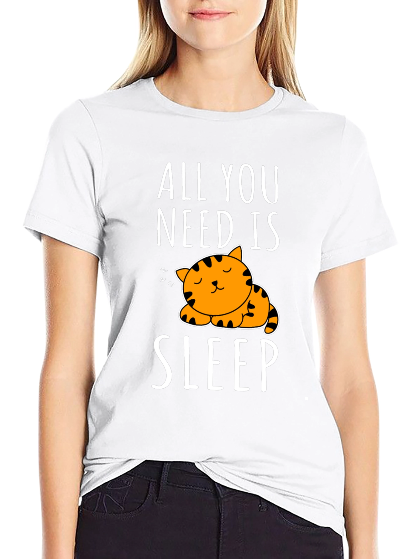 Black All You Need Is Sleep - Cute Cat Graphic T-Shirt view 9