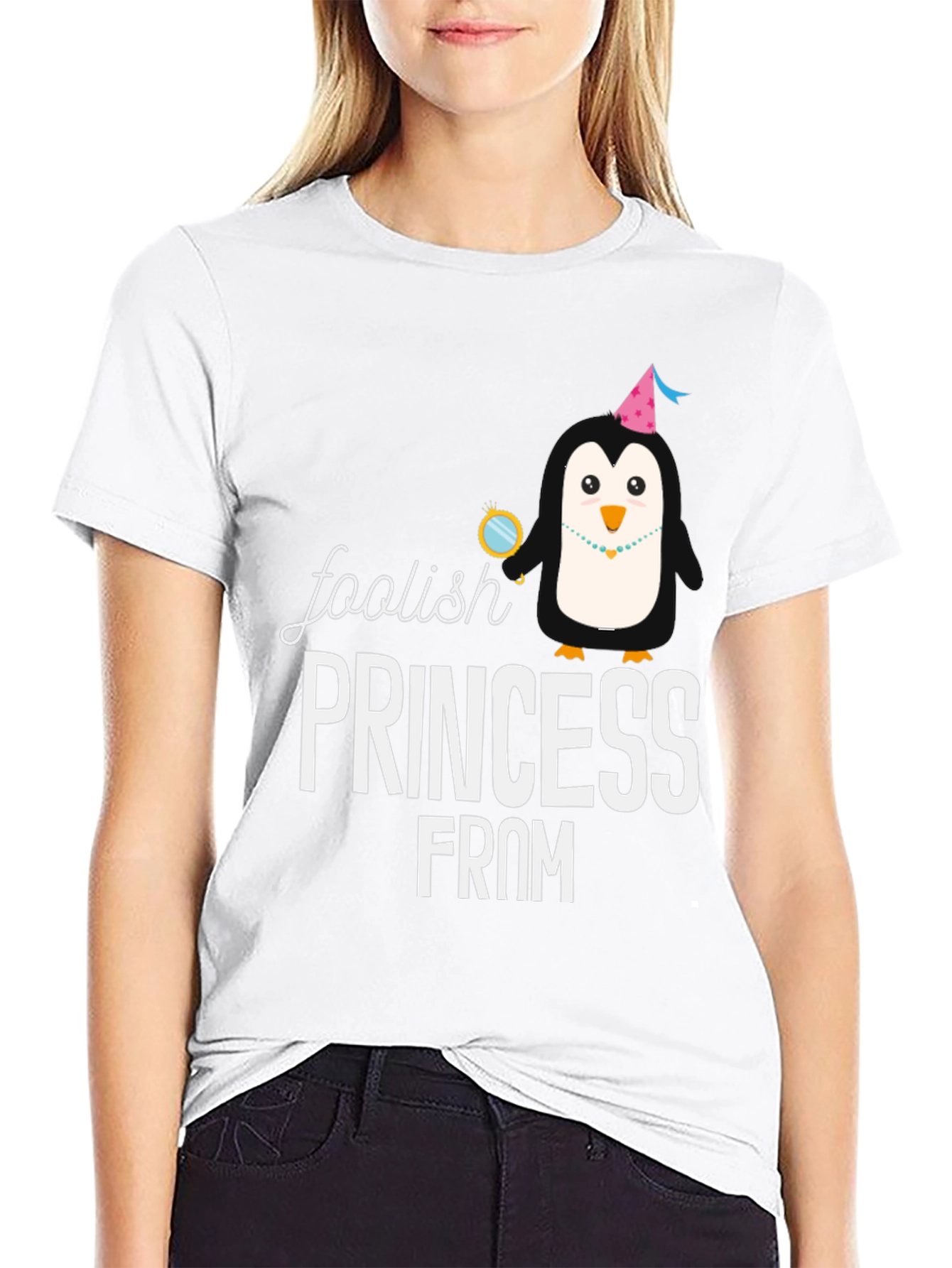 Black Foolish Princess Penguin Graphic T-Shirt view 9